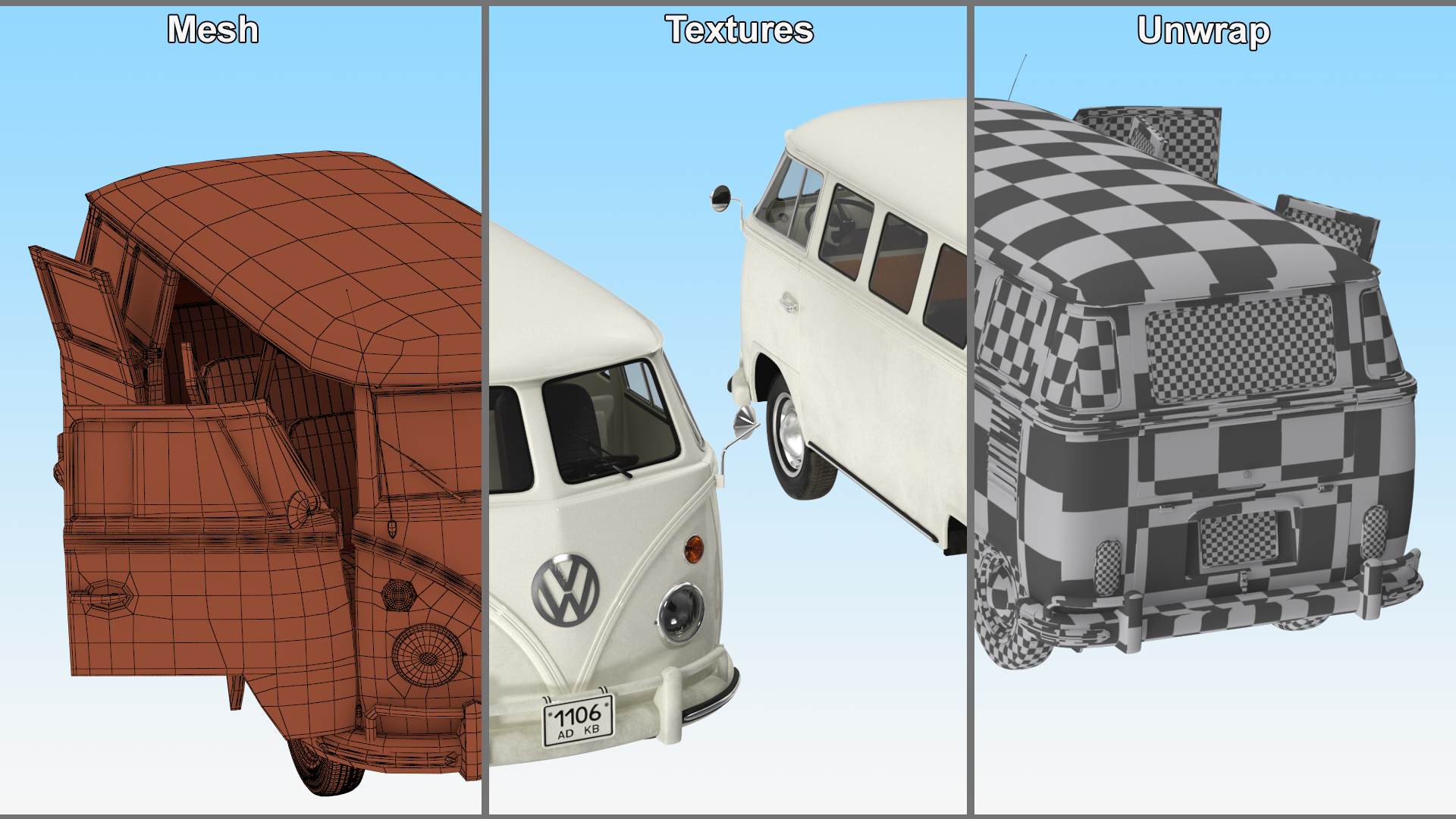 Volkswagen Type 2 Transporter Bus Simple Interior 3D model