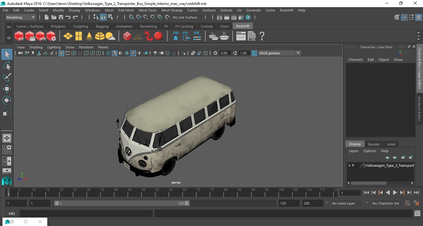Volkswagen Type 2 Transporter Bus Simple Interior 3D model