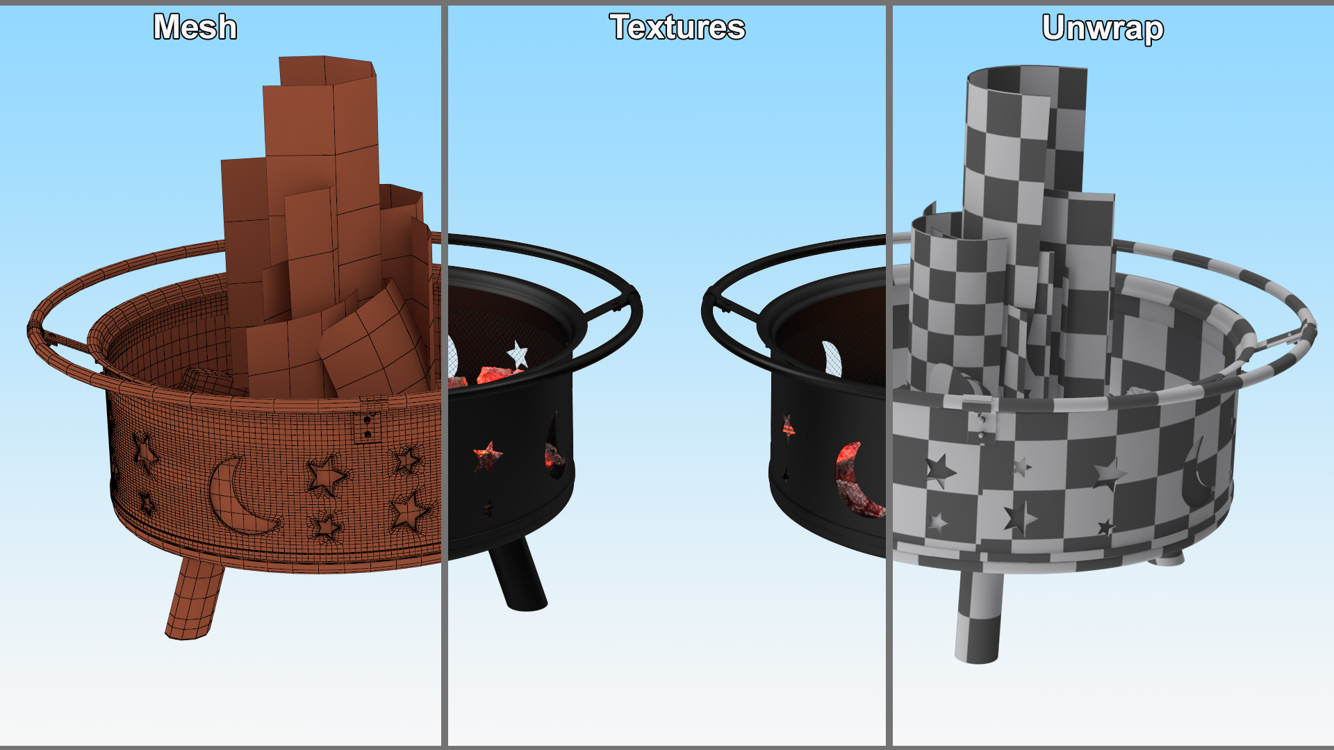 3D model Garden Fire Pit with Fire Open