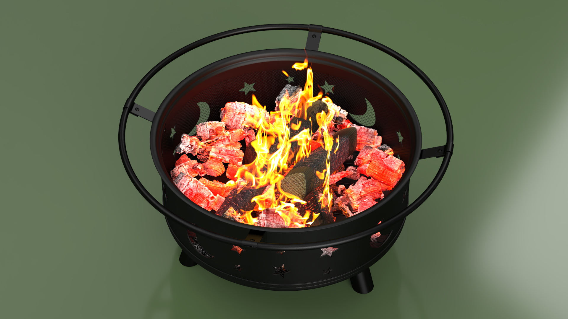 3D model Garden Fire Pit with Fire Open