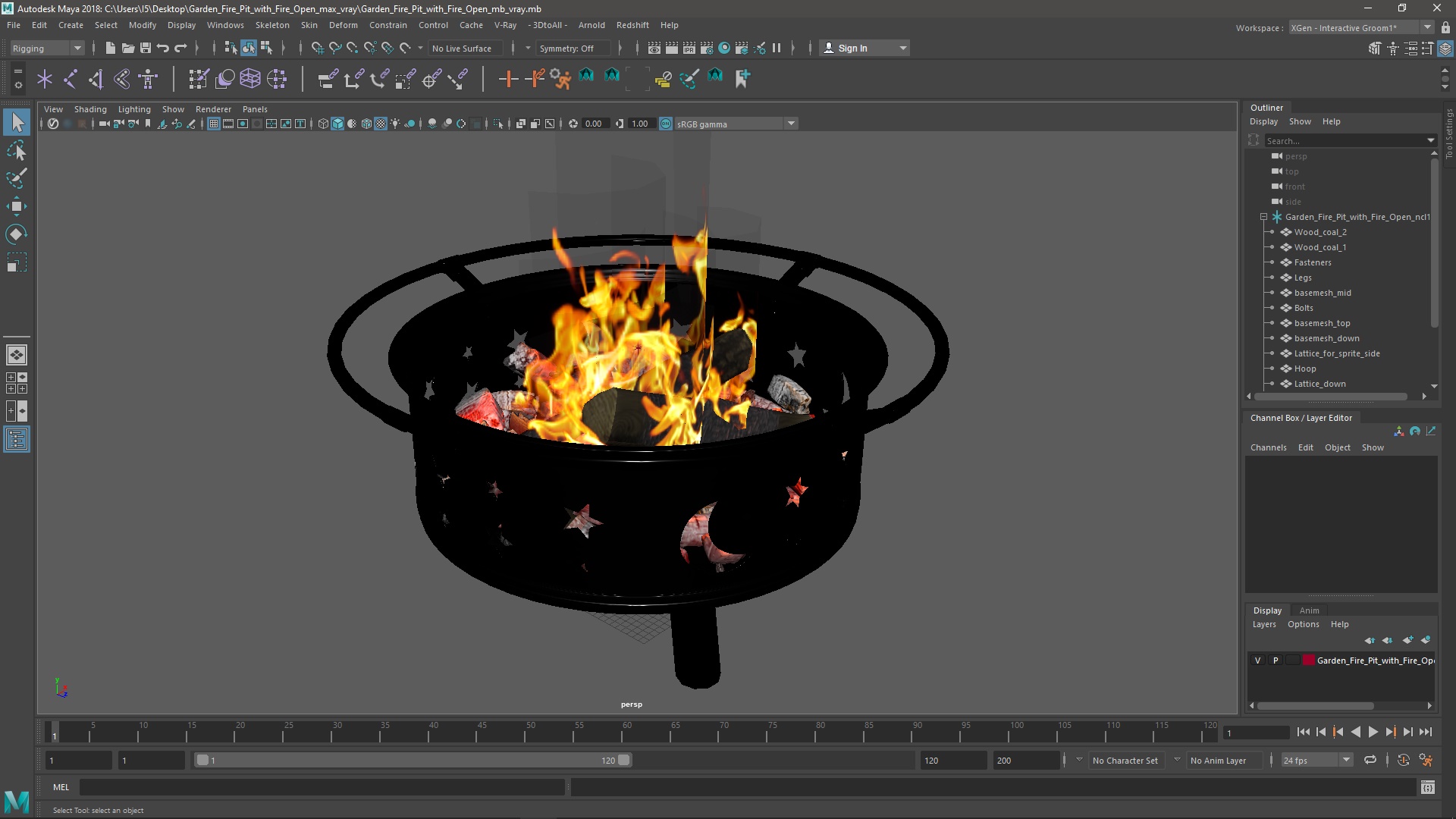3D model Garden Fire Pit with Fire Open