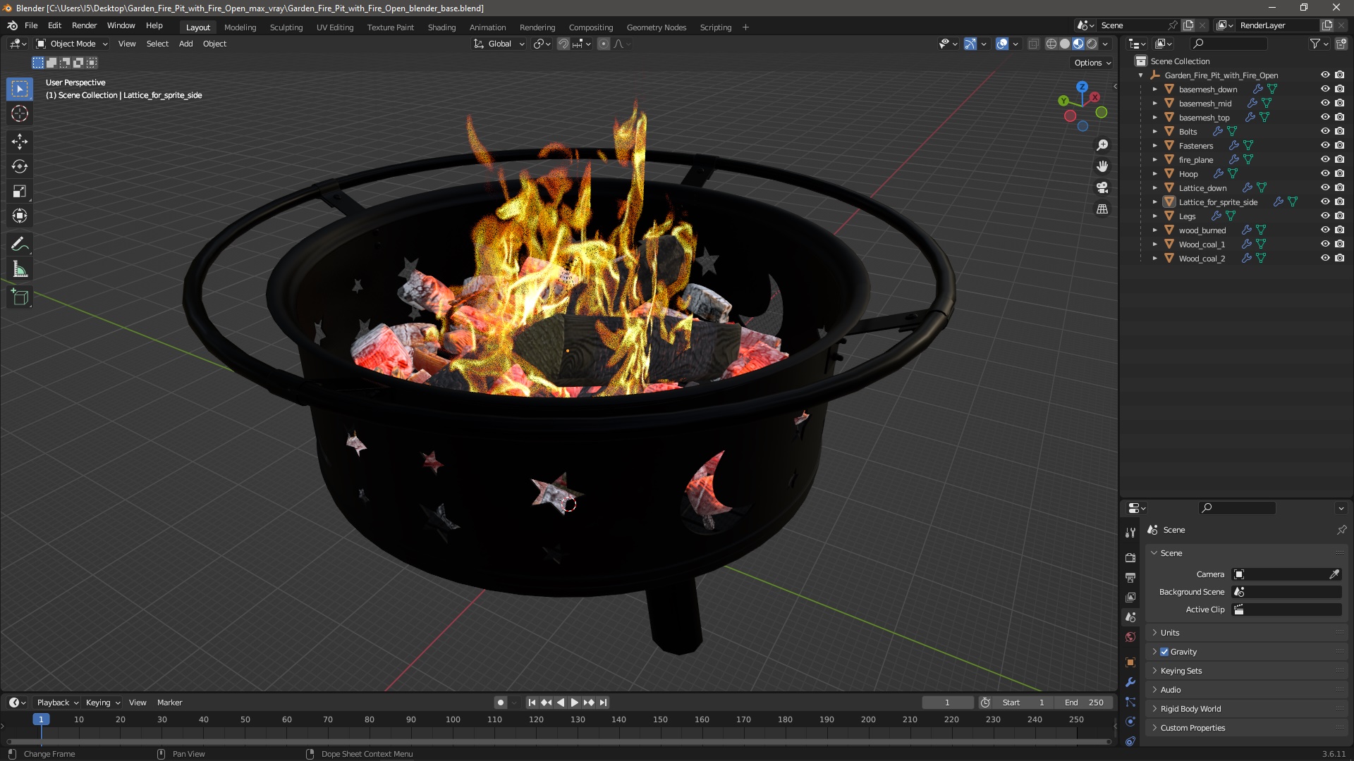 3D model Garden Fire Pit with Fire Open