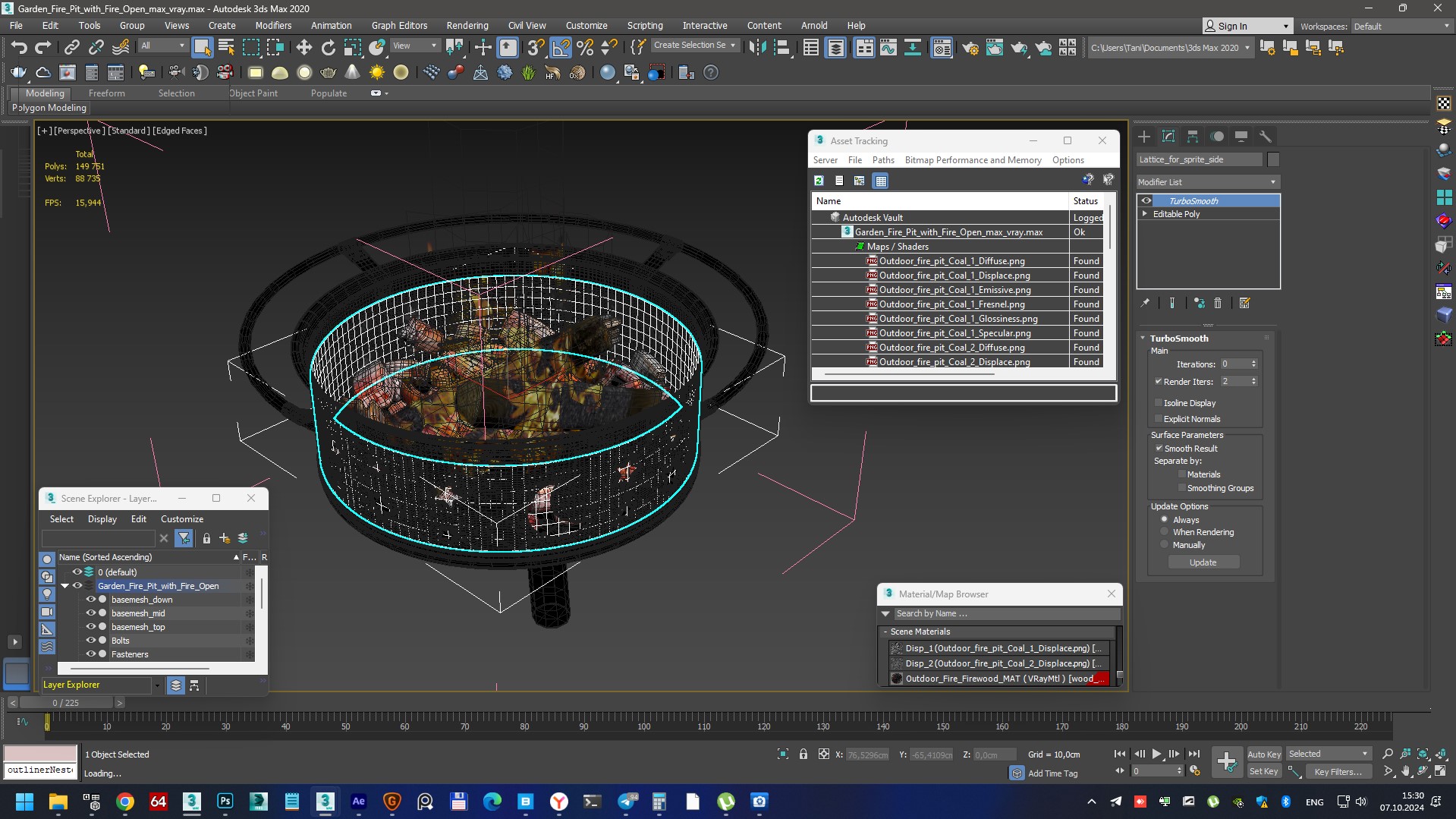 3D model Garden Fire Pit with Fire Open