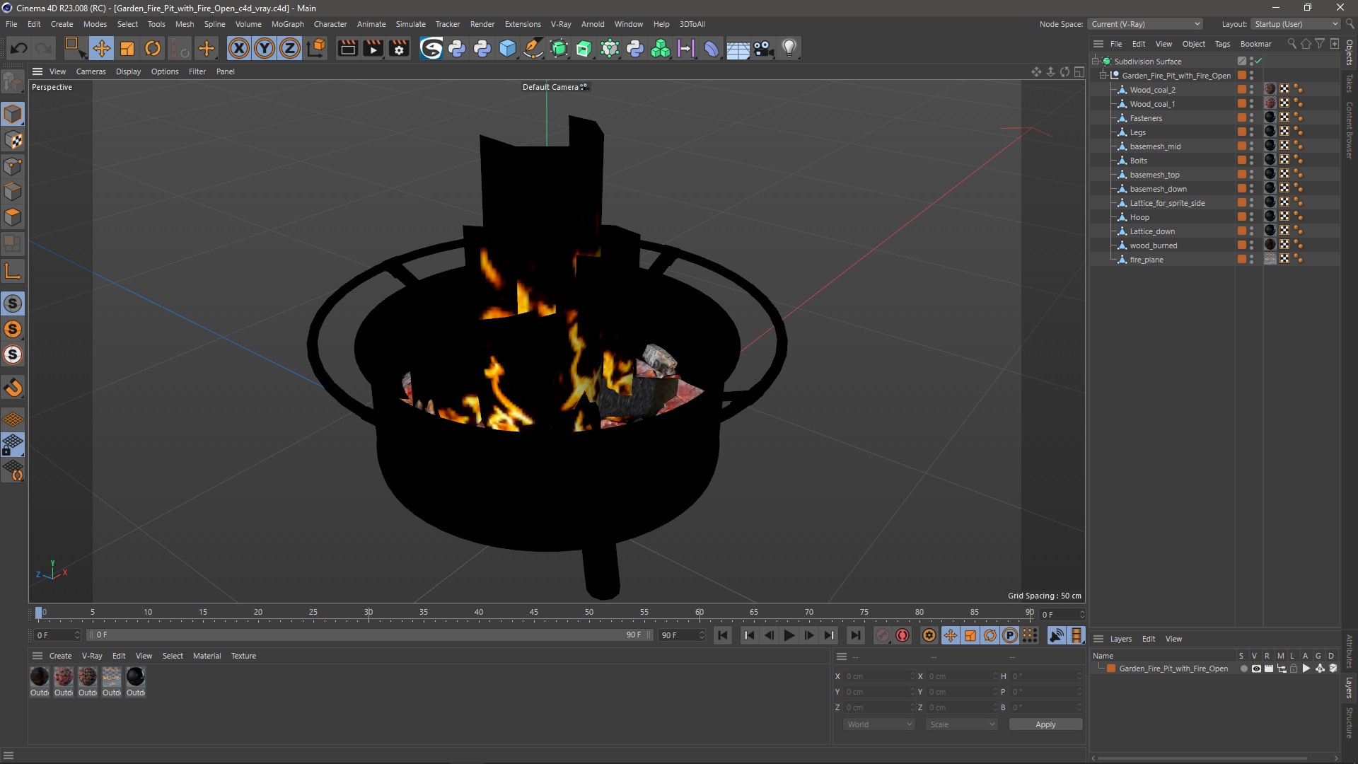 3D model Garden Fire Pit with Fire Open