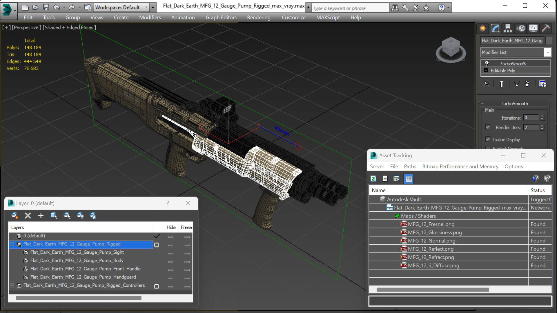 3D model Flat Dark Earth MFG 12 Gauge Pump Rigged