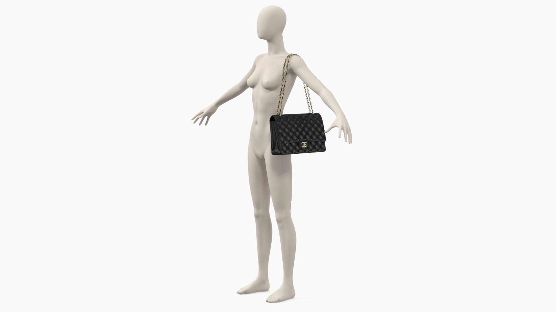 3D model Chanel Classic Double Flap Bag Leather on Manequin