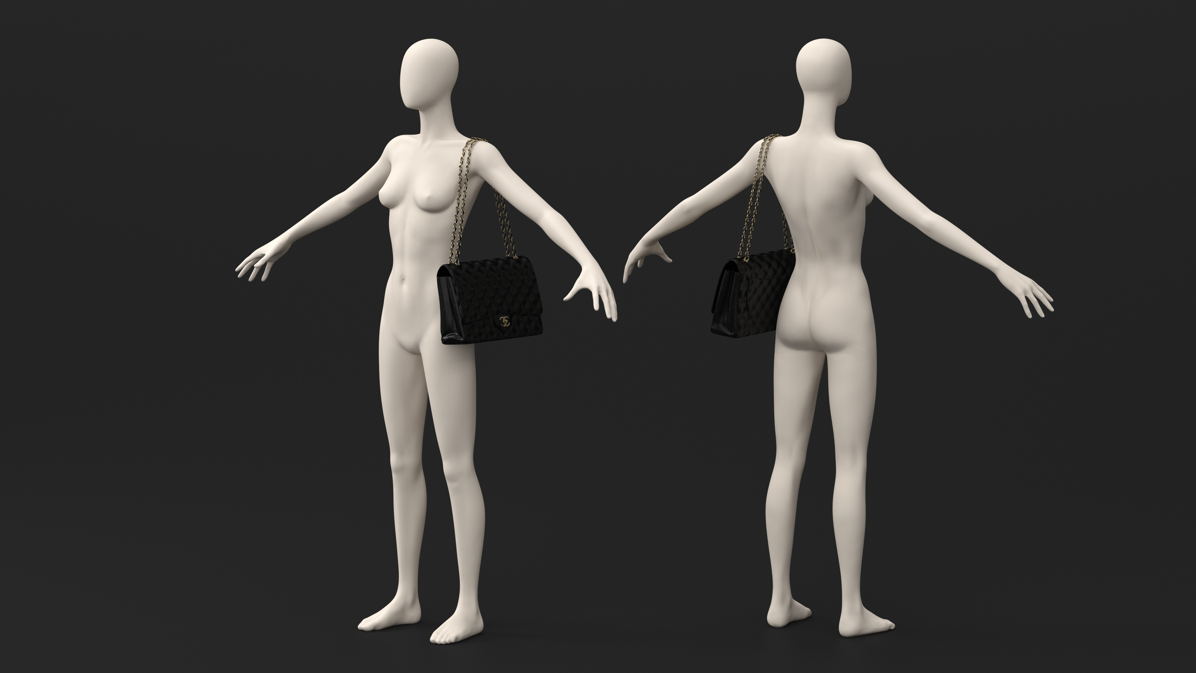 3D model Chanel Classic Double Flap Bag Leather on Manequin