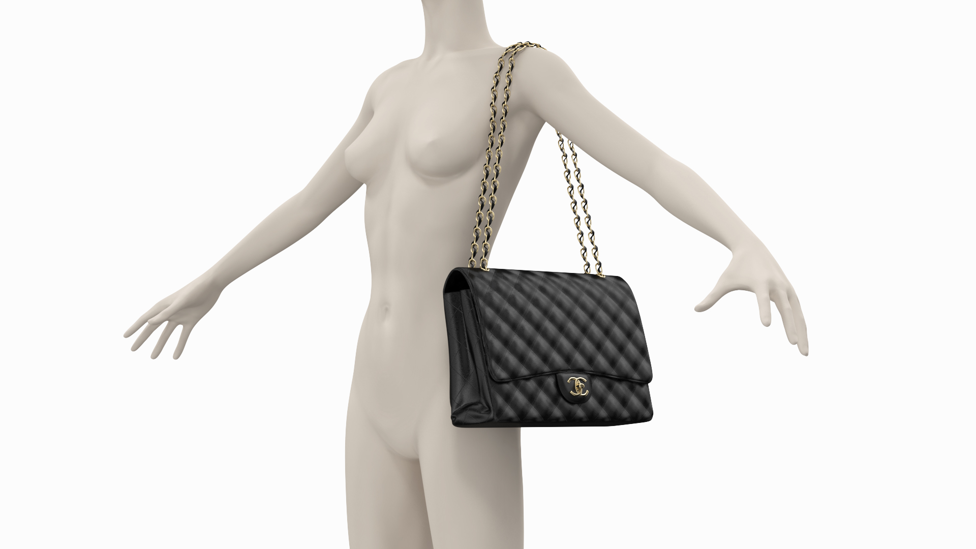 3D model Chanel Classic Double Flap Bag Leather on Manequin