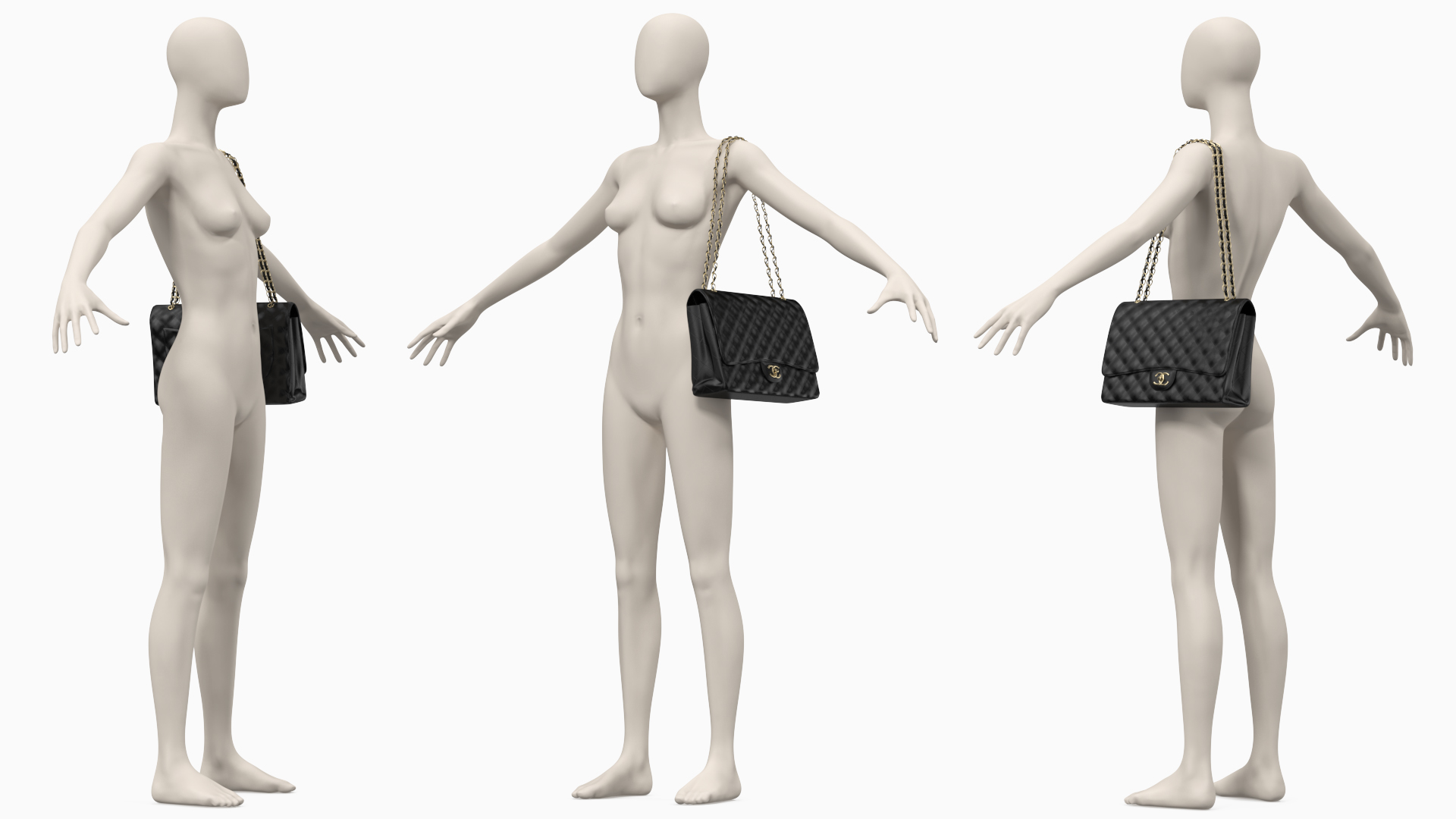 3D model Chanel Classic Double Flap Bag Leather on Manequin