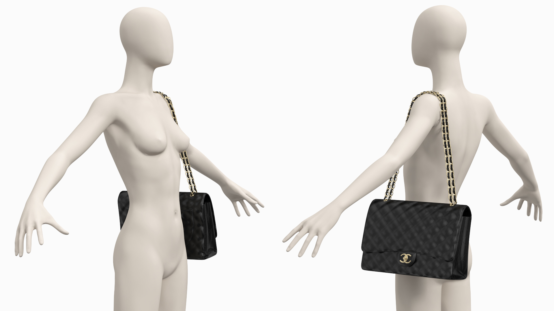 3D model Chanel Classic Double Flap Bag Leather on Manequin