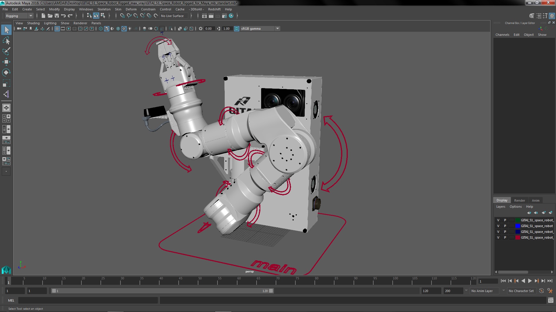 3D GITAI S1 Space Robot Rigged for Maya