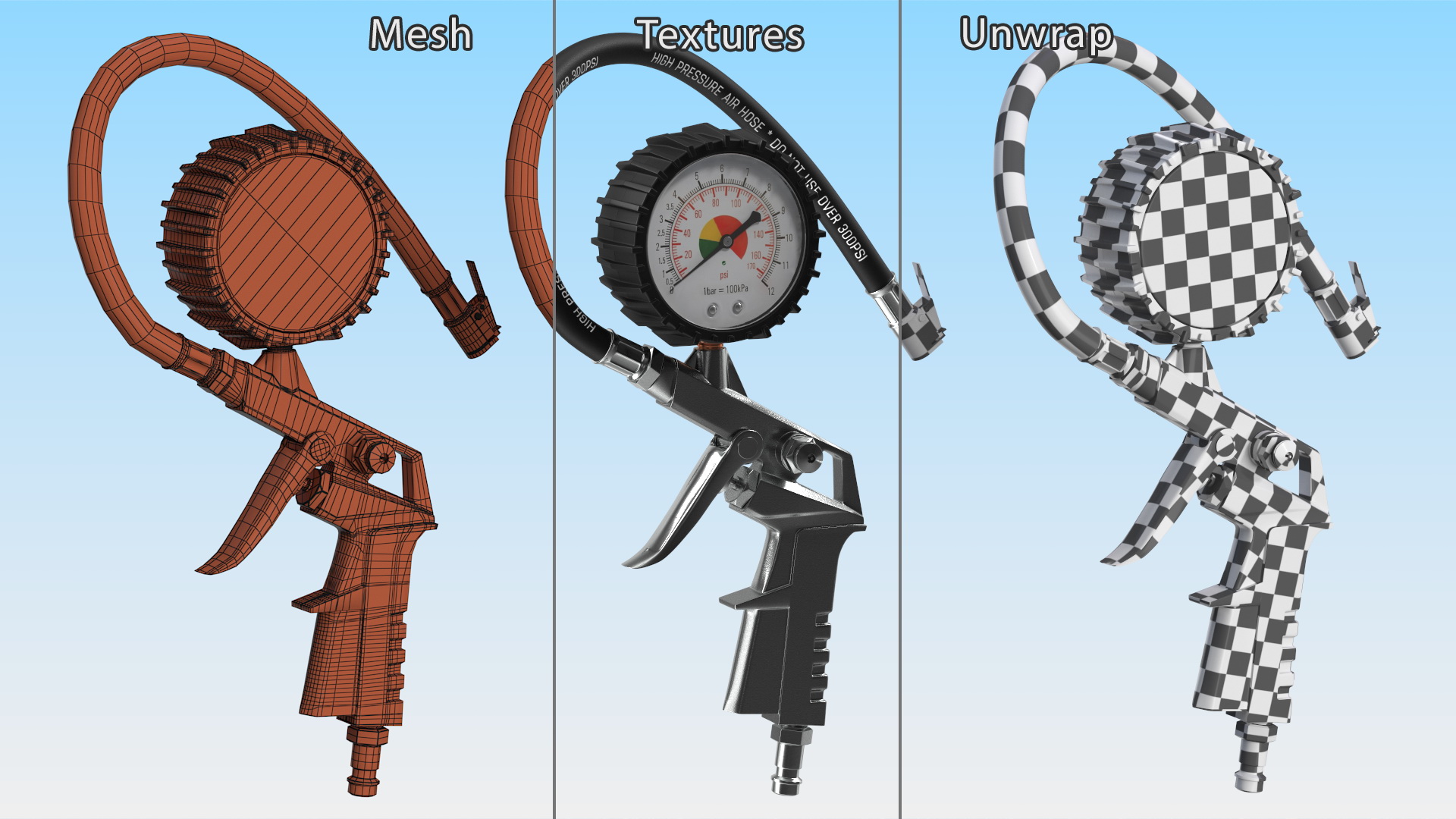 3D Tire Inflator Dial Pressure Gauge Air Compressor model