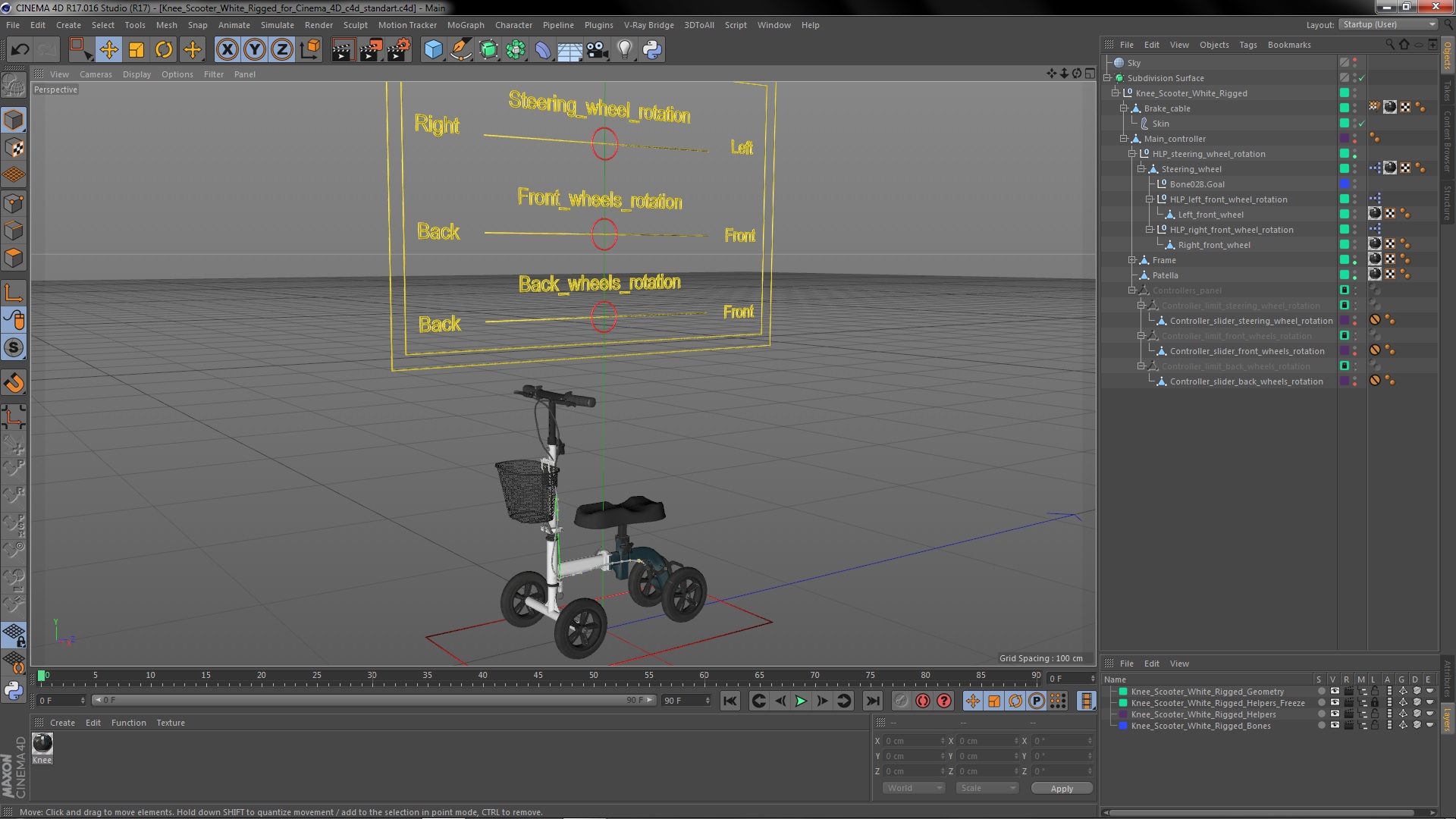 Knee Scooter White Rigged for Cinema 4D 3D model