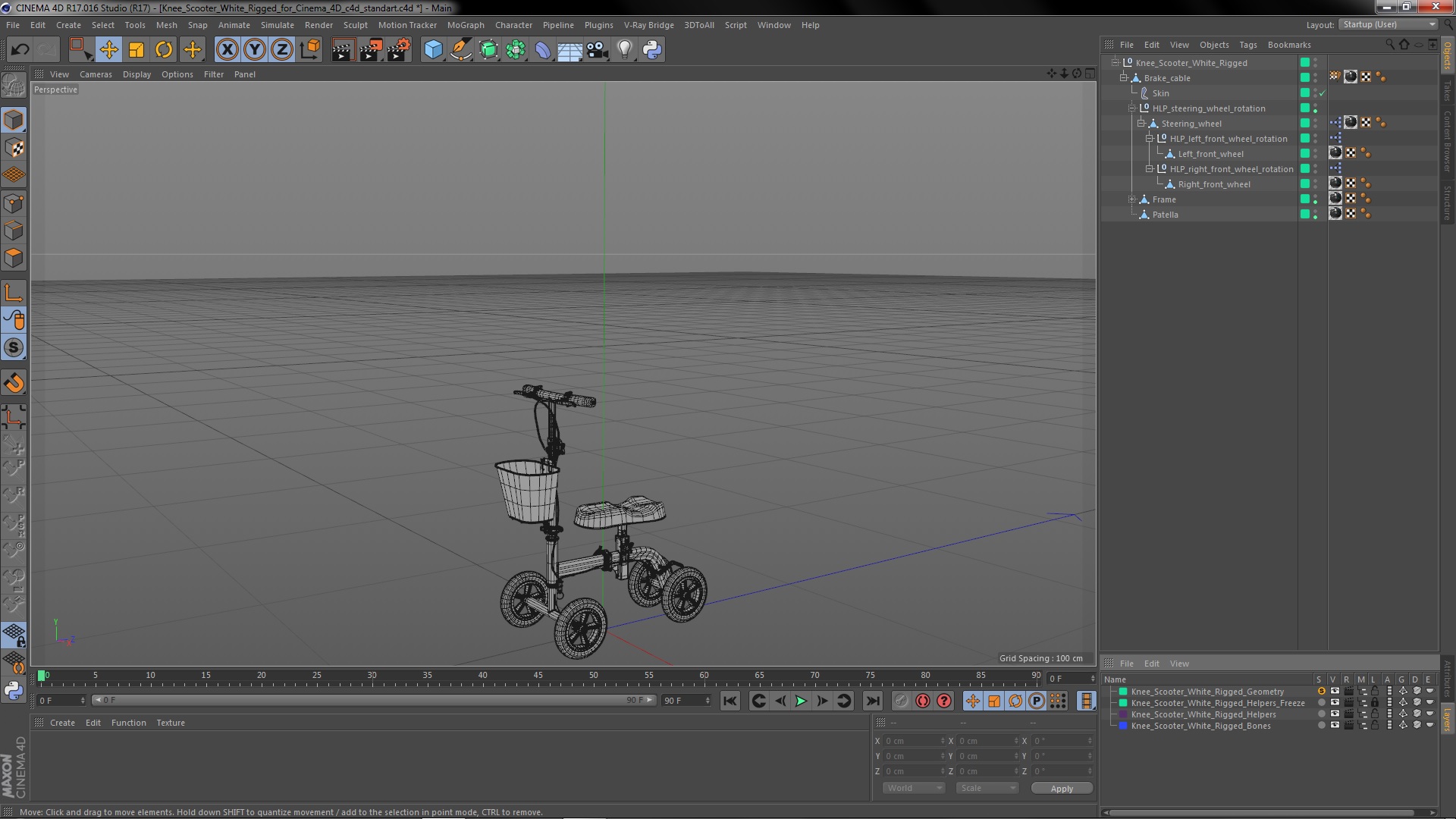 Knee Scooter White Rigged for Cinema 4D 3D model