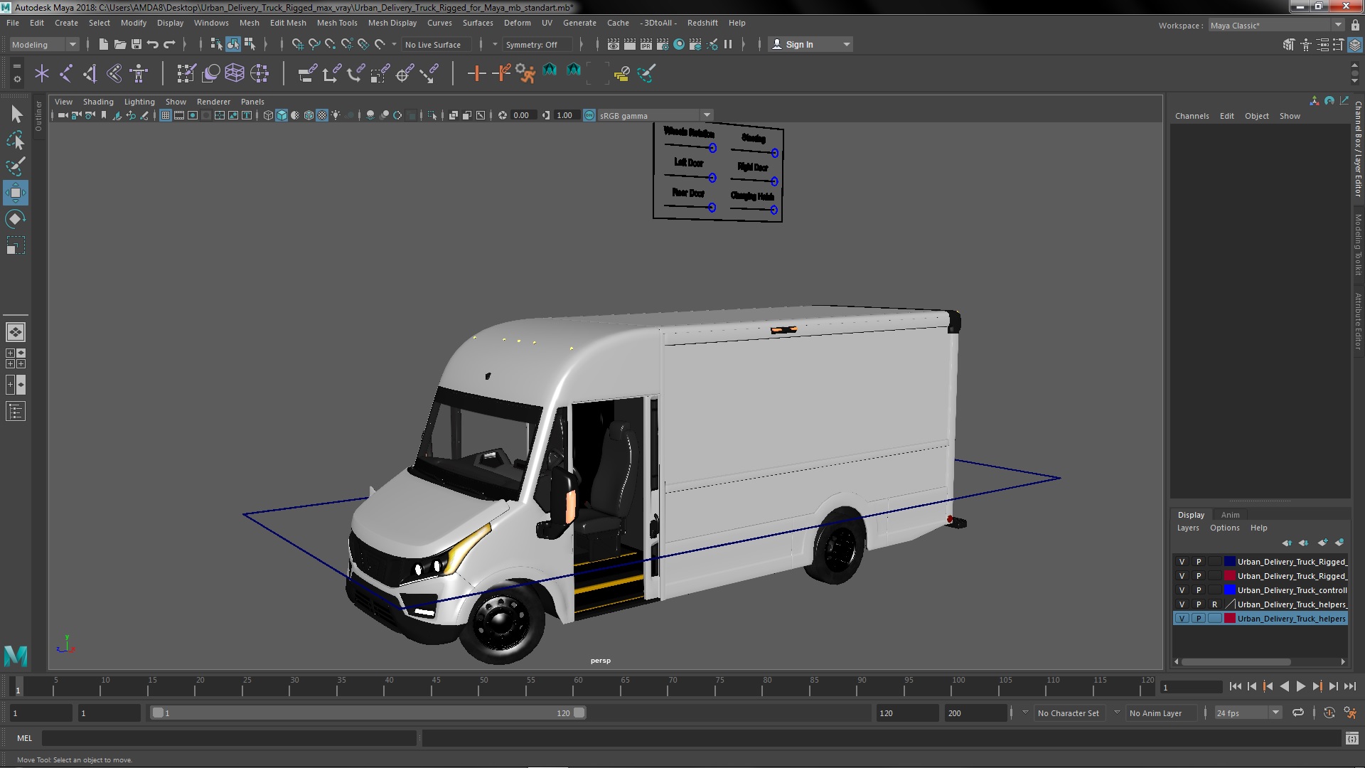 3D Urban Delivery Truck Rigged for Maya