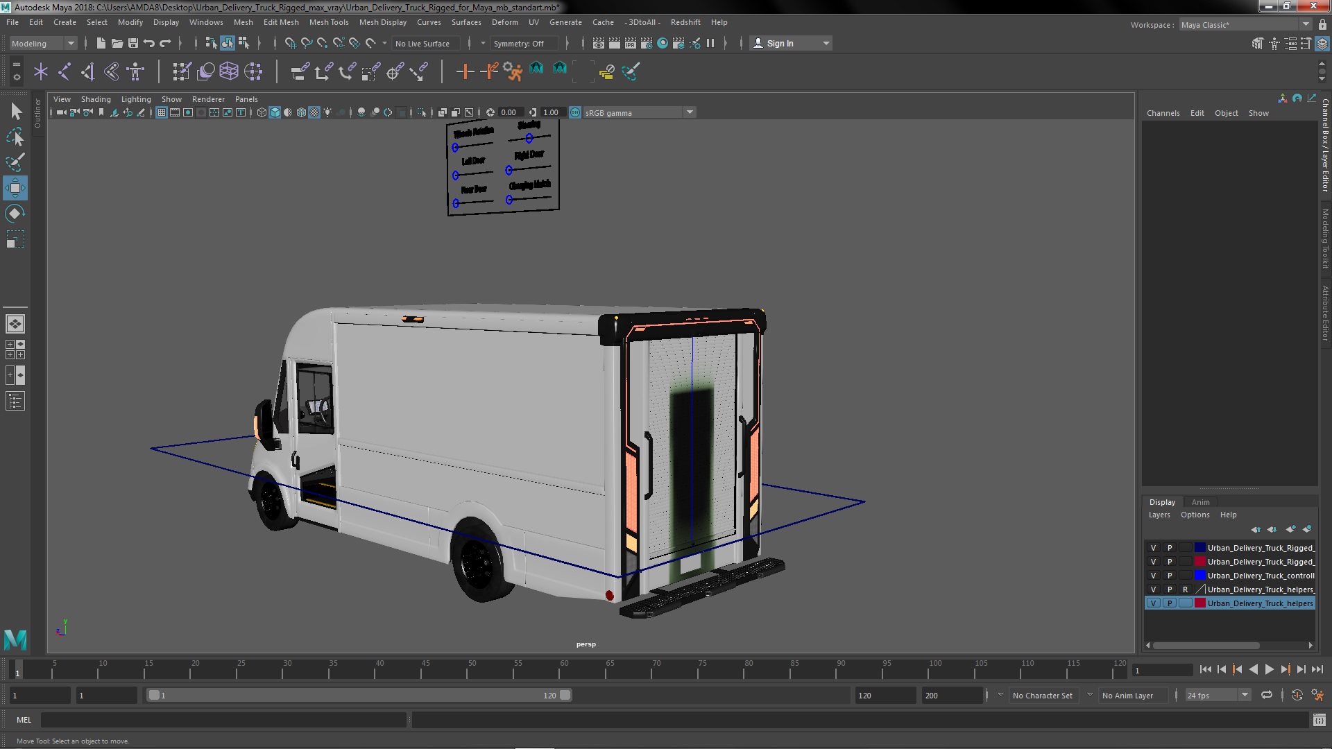 3D Urban Delivery Truck Rigged for Maya