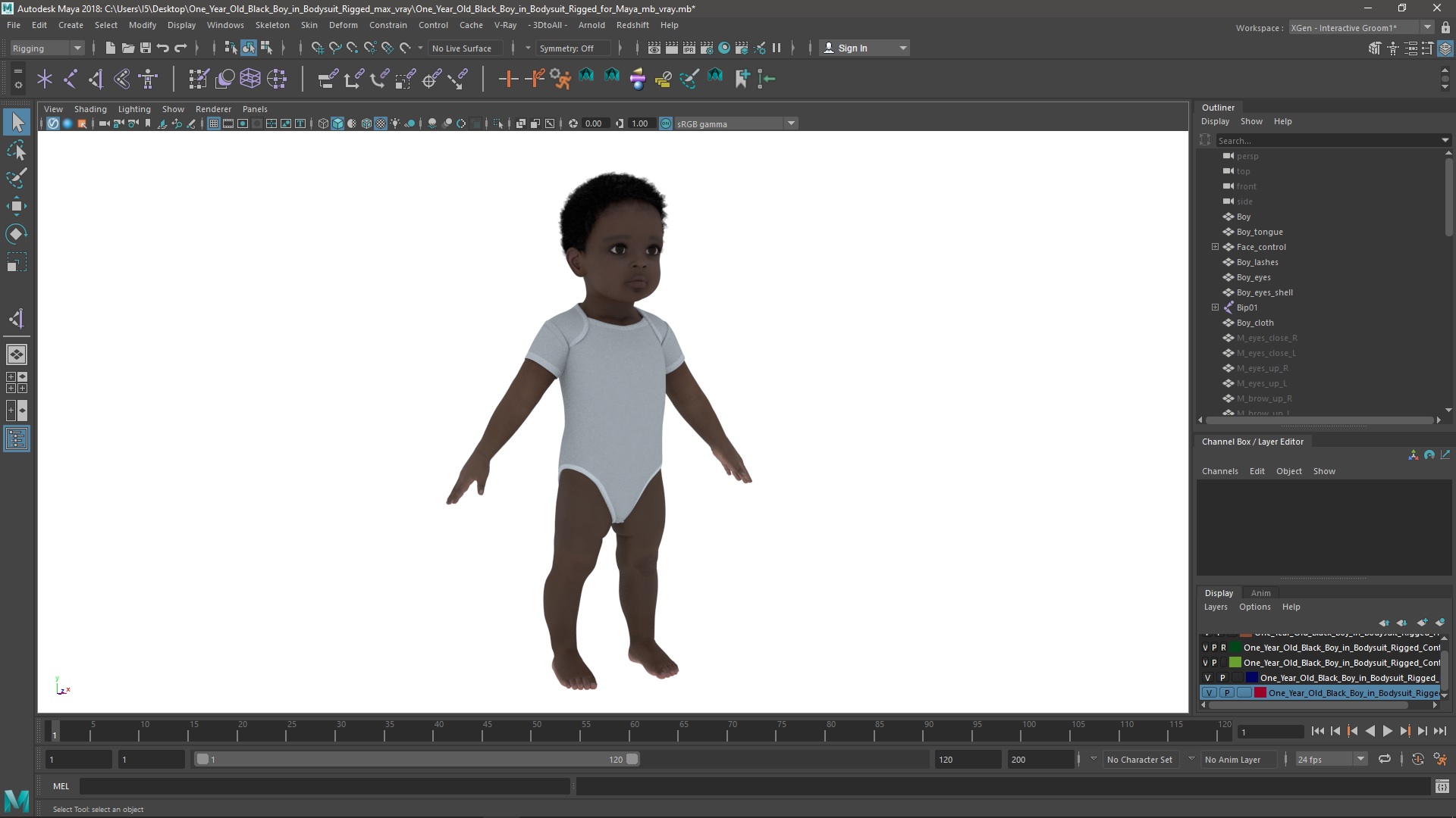 3D model One Year Old Black Boy in Bodysuit Rigged for Maya