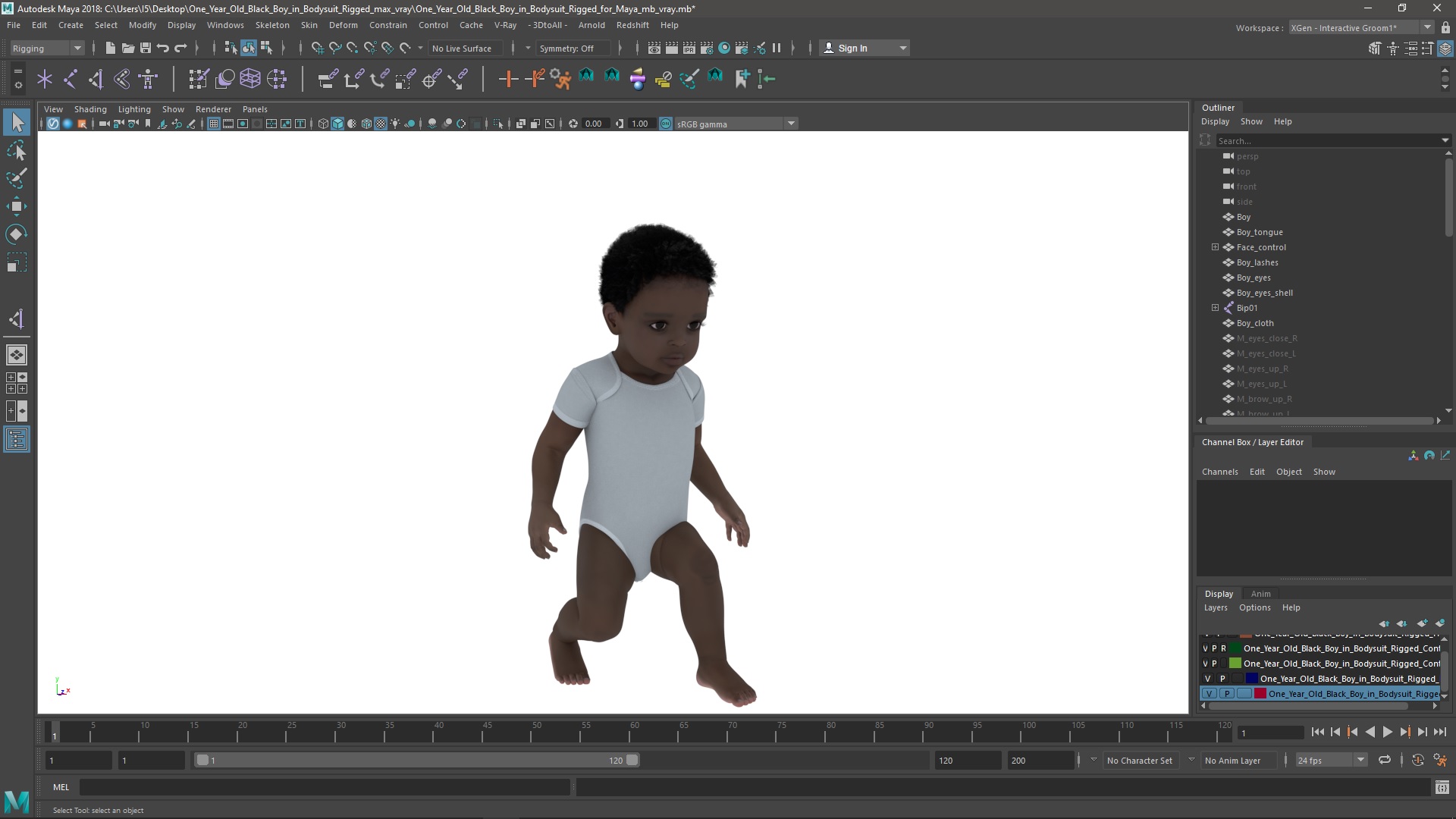 3D model One Year Old Black Boy in Bodysuit Rigged for Maya