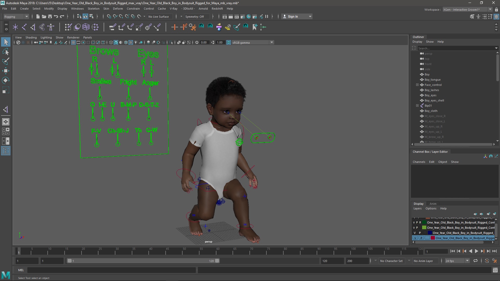 3D model One Year Old Black Boy in Bodysuit Rigged for Maya