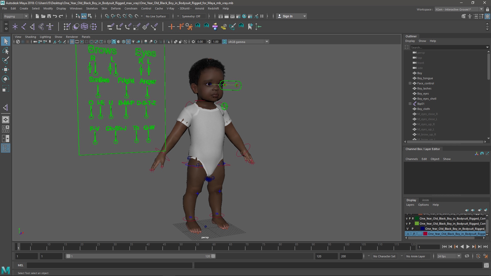 3D model One Year Old Black Boy in Bodysuit Rigged for Maya