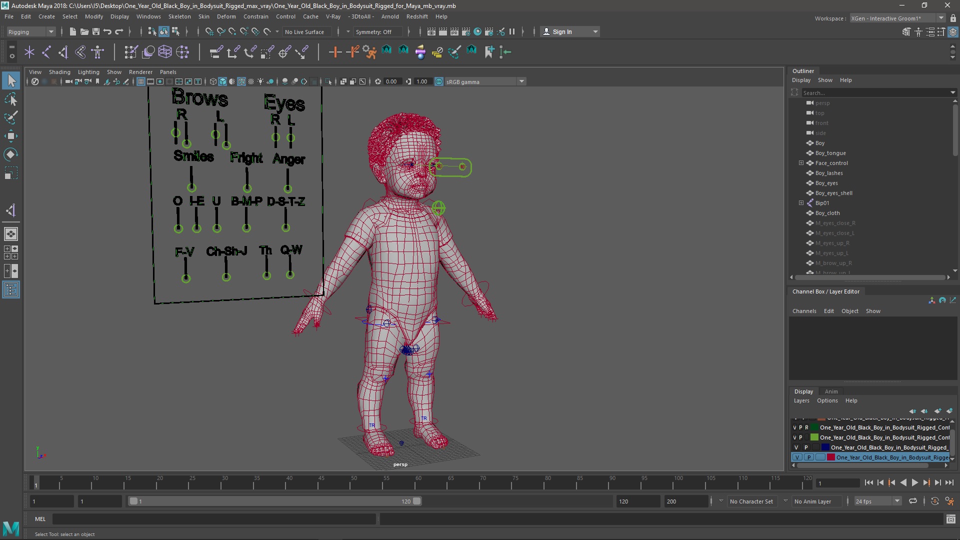 3D model One Year Old Black Boy in Bodysuit Rigged for Maya