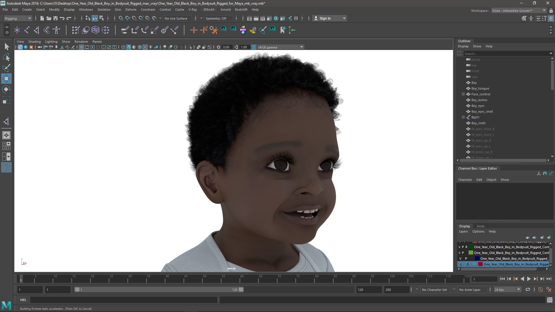 3D model One Year Old Black Boy in Bodysuit Rigged for Maya
