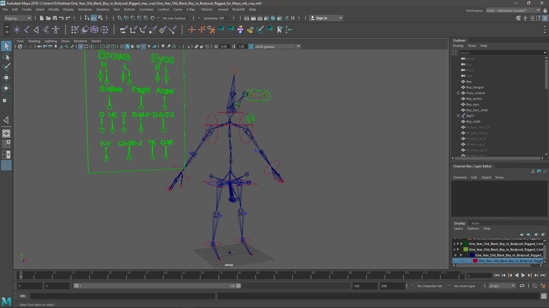 3D model One Year Old Black Boy in Bodysuit Rigged for Maya