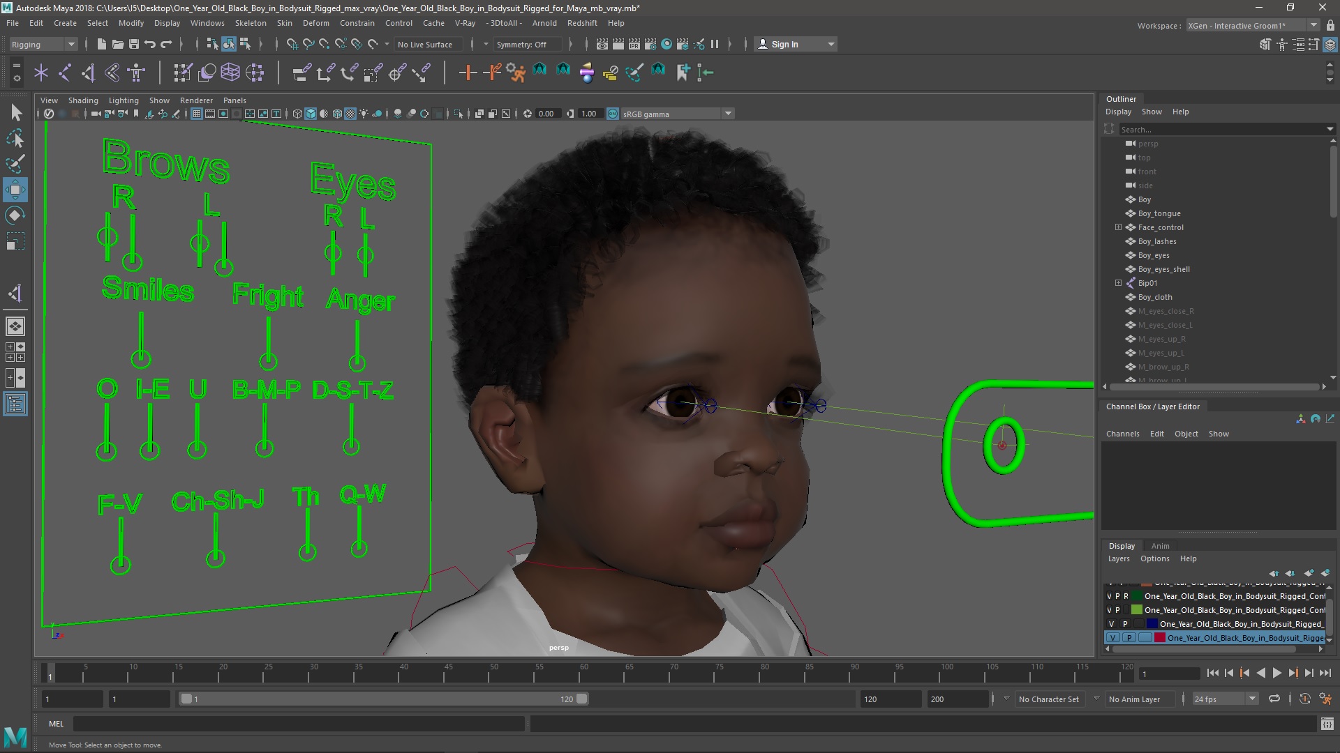 3D model One Year Old Black Boy in Bodysuit Rigged for Maya