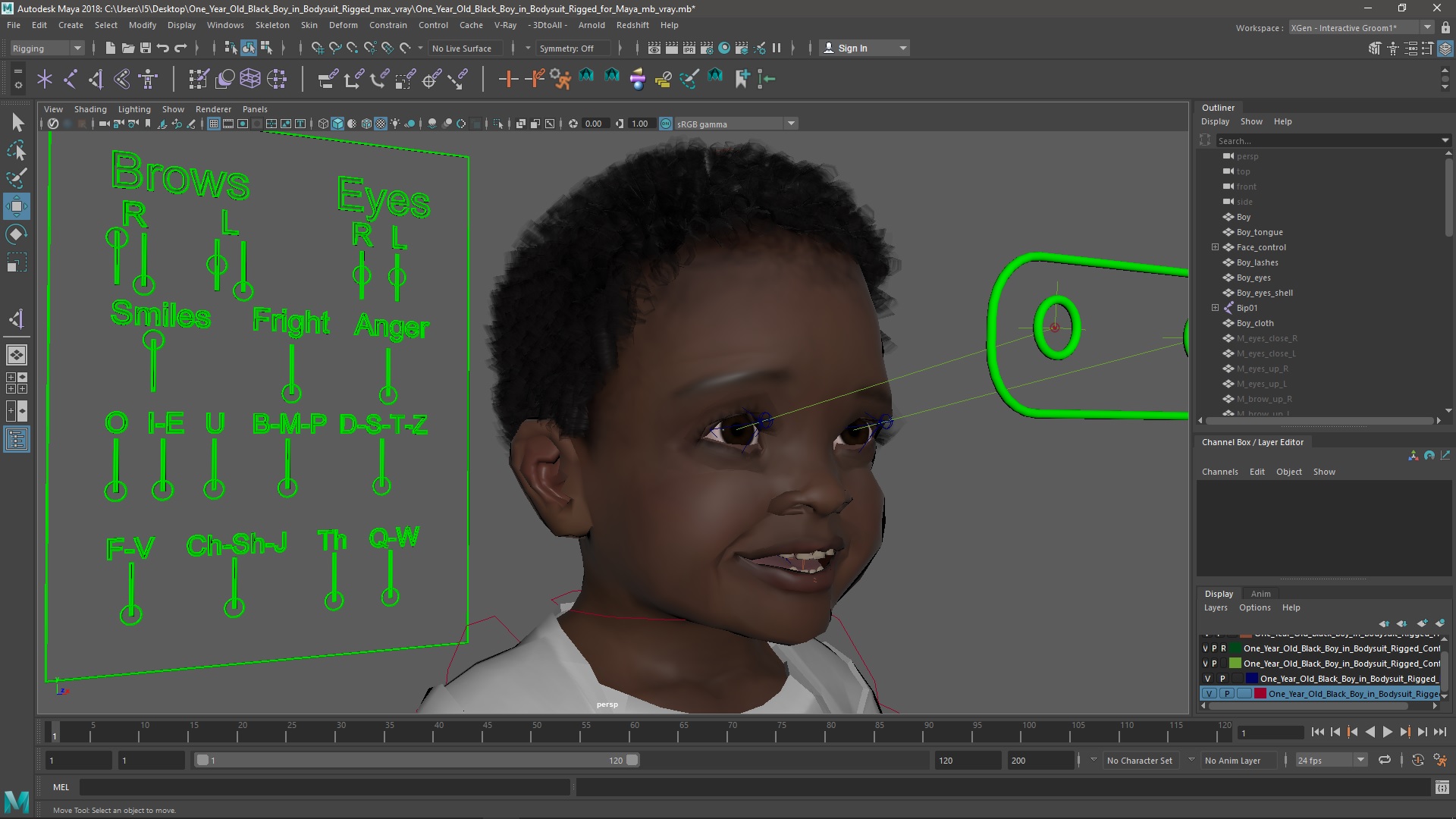 3D model One Year Old Black Boy in Bodysuit Rigged for Maya