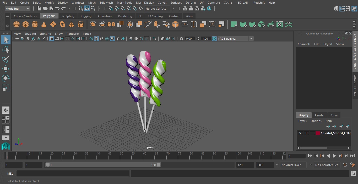 3D model Colorful Striped Lollipop on a Stick Set
