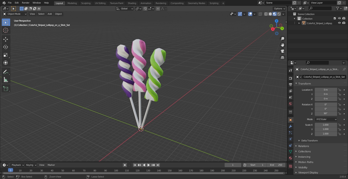 3D model Colorful Striped Lollipop on a Stick Set