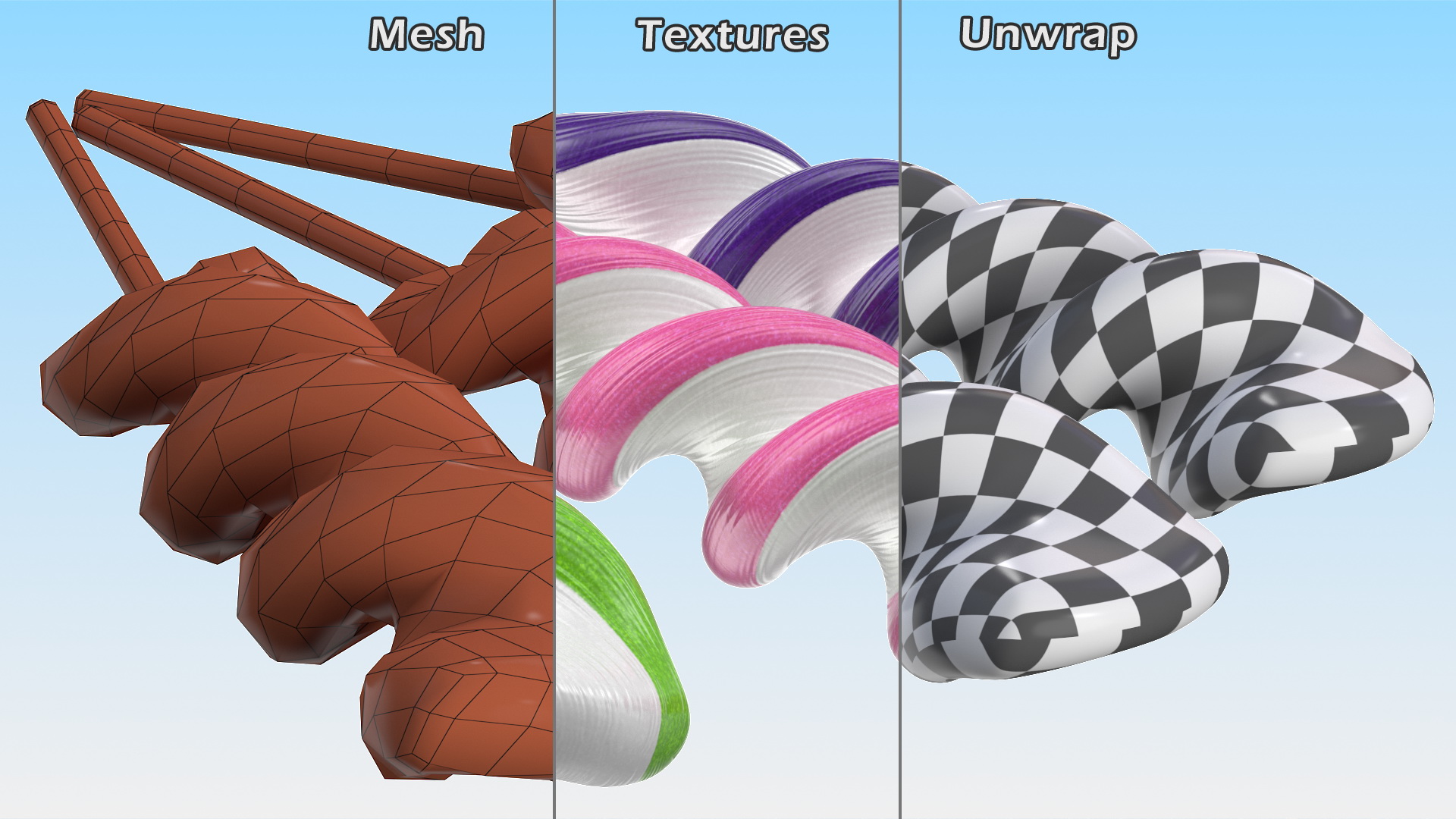 3D model Colorful Striped Lollipop on a Stick Set
