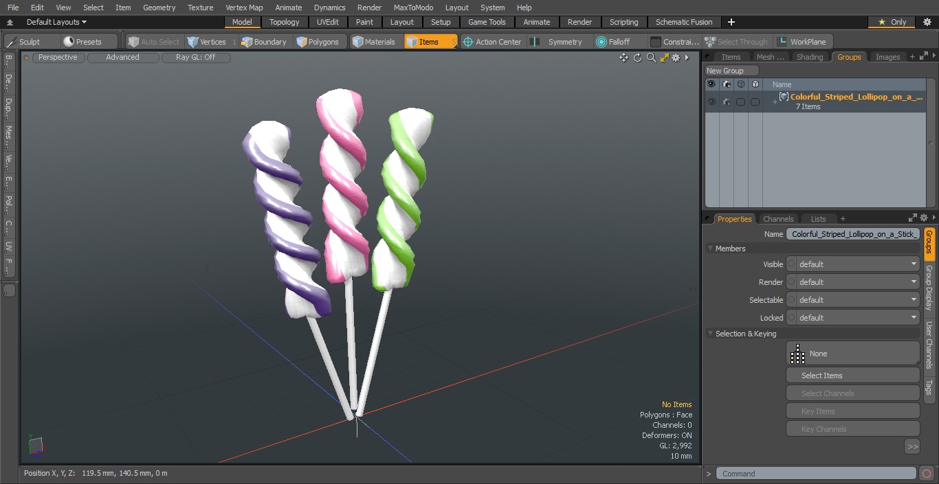 3D model Colorful Striped Lollipop on a Stick Set