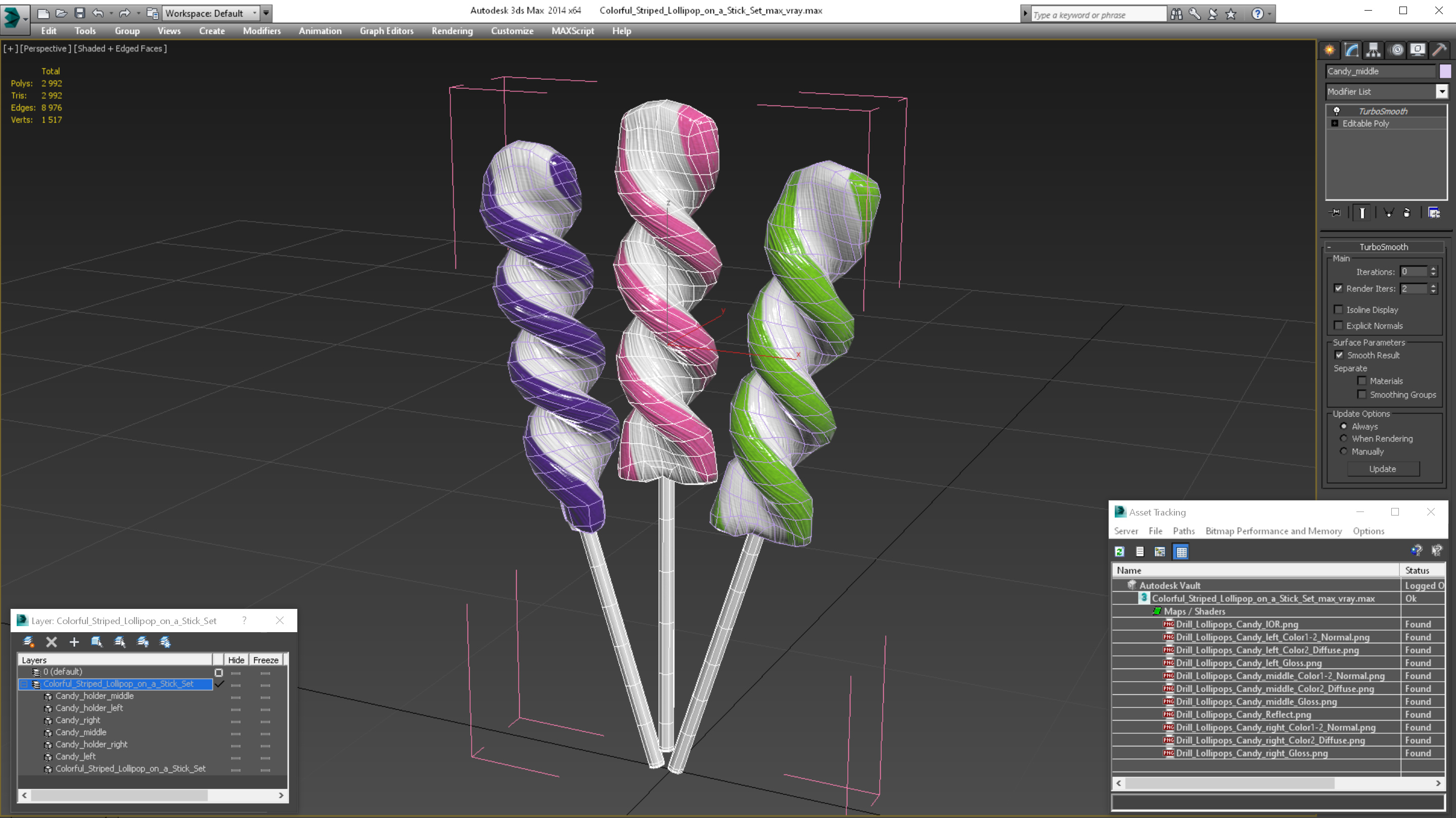 3D model Colorful Striped Lollipop on a Stick Set
