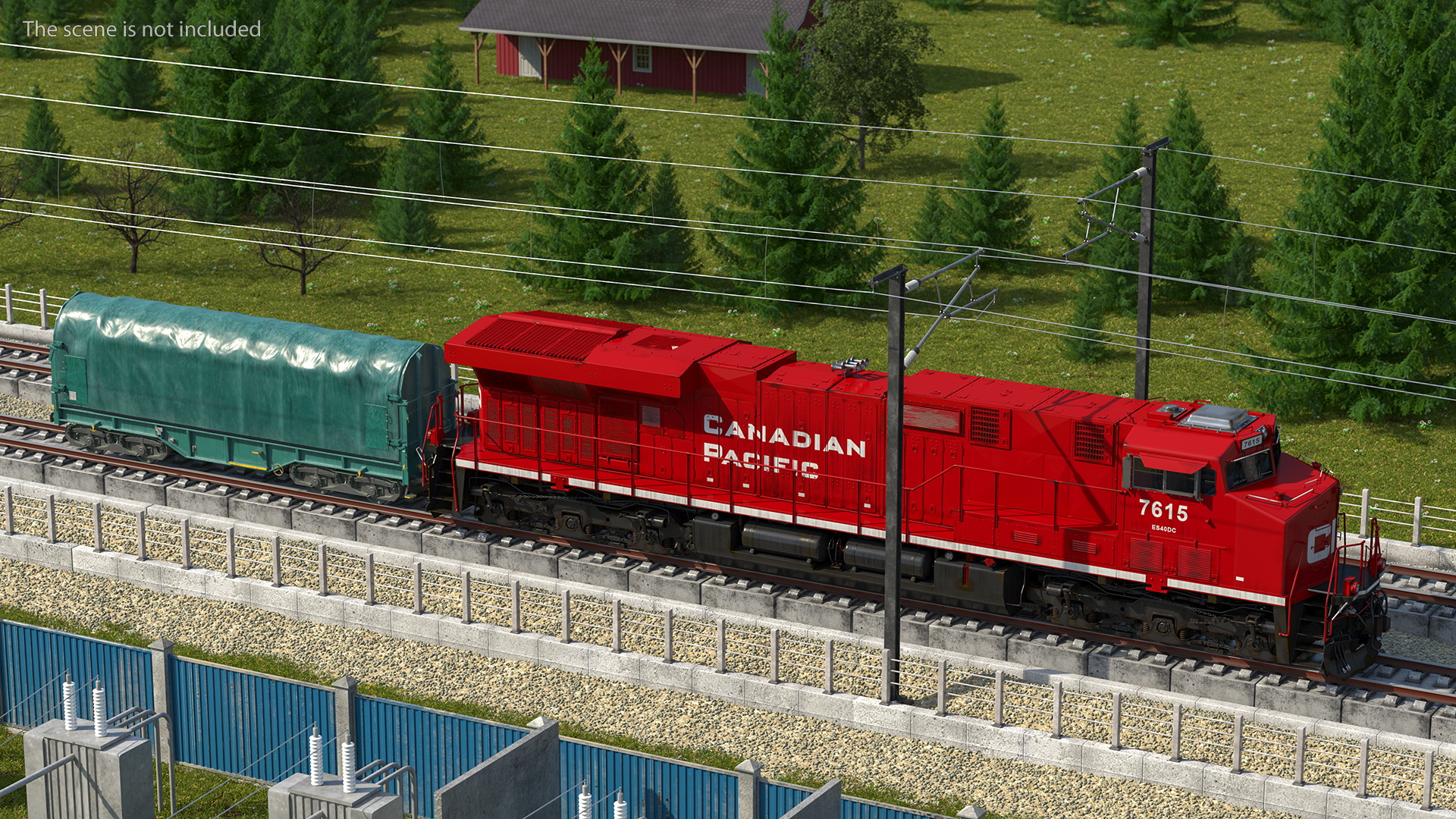 3D Locomotive Canadian Pacific with Tarpaulin Freight Wagon