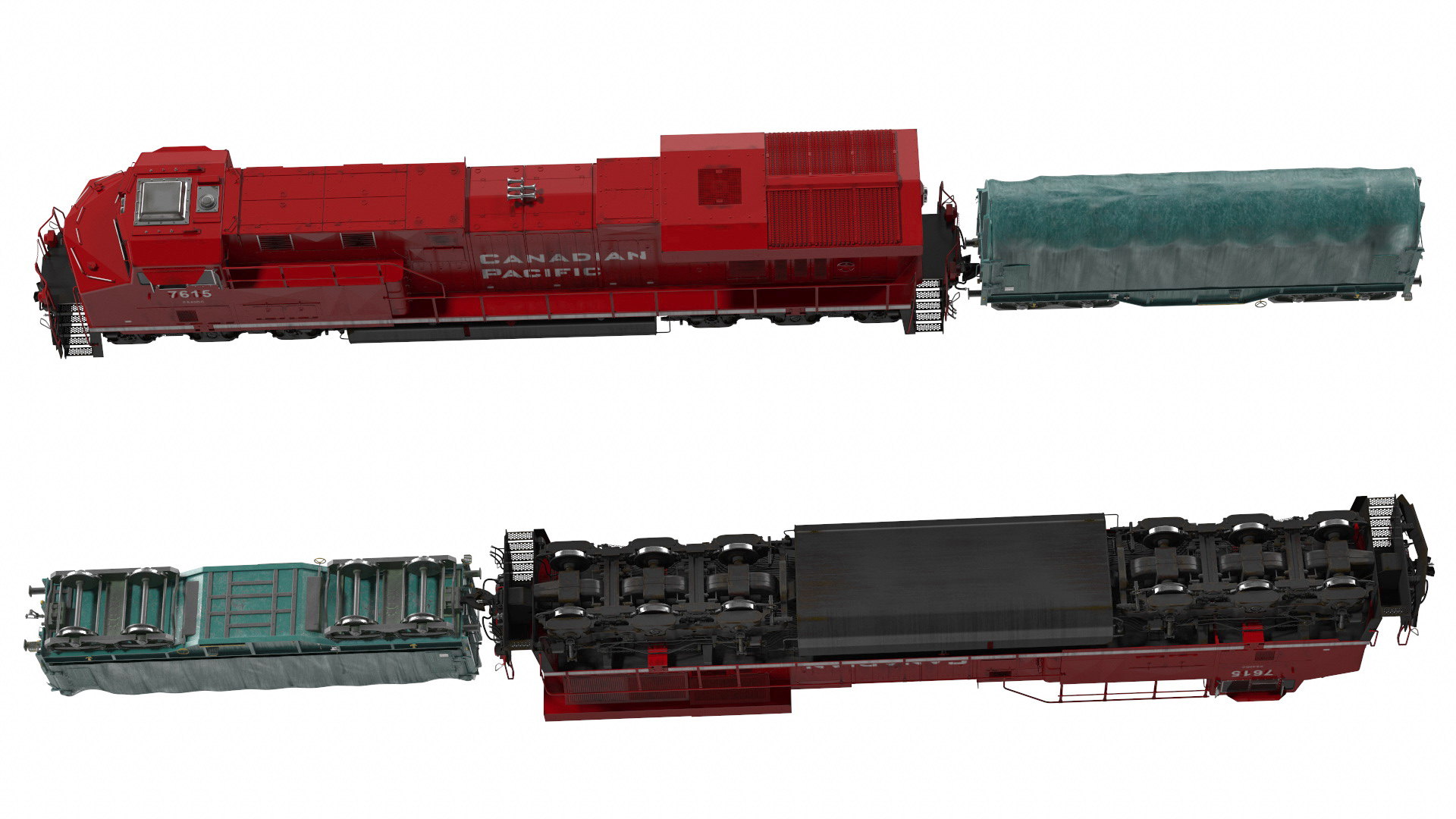 3D Locomotive Canadian Pacific with Tarpaulin Freight Wagon