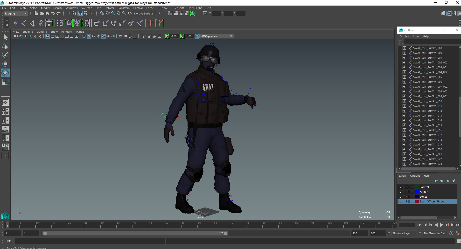 3D Swat Officer Rigged for Maya model