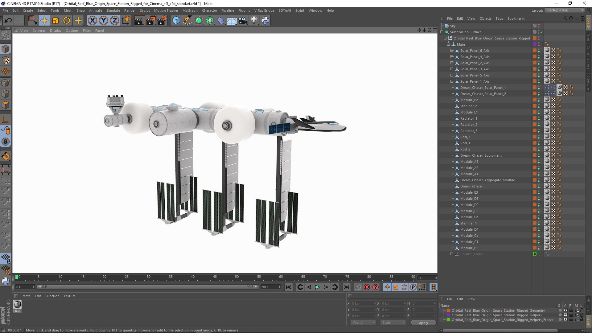 Orbital Reef Blue Origin Space Station Rigged for Cinema 4D 3D model