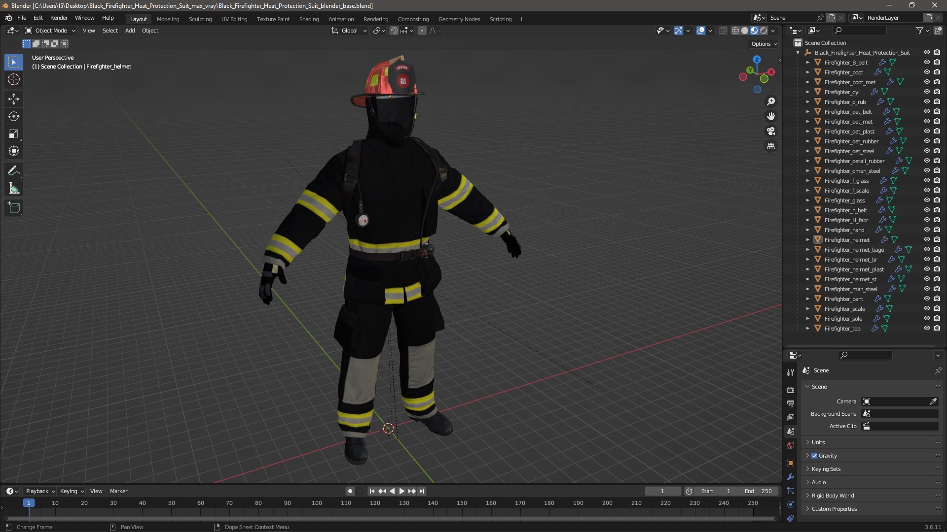 3D Black Firefighter Heat Protection Suit model