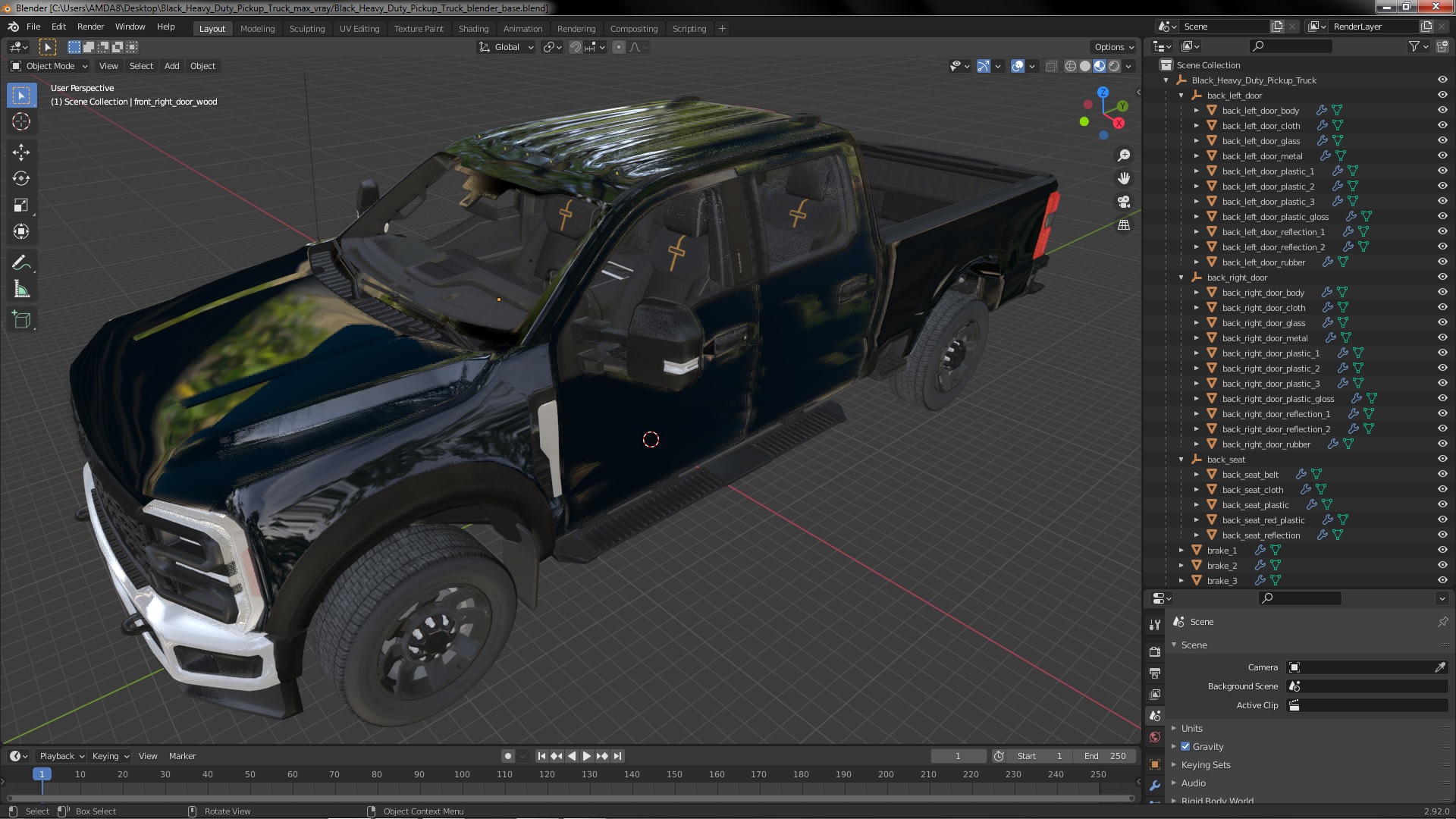 Black Heavy Duty Pickup Truck 3D model