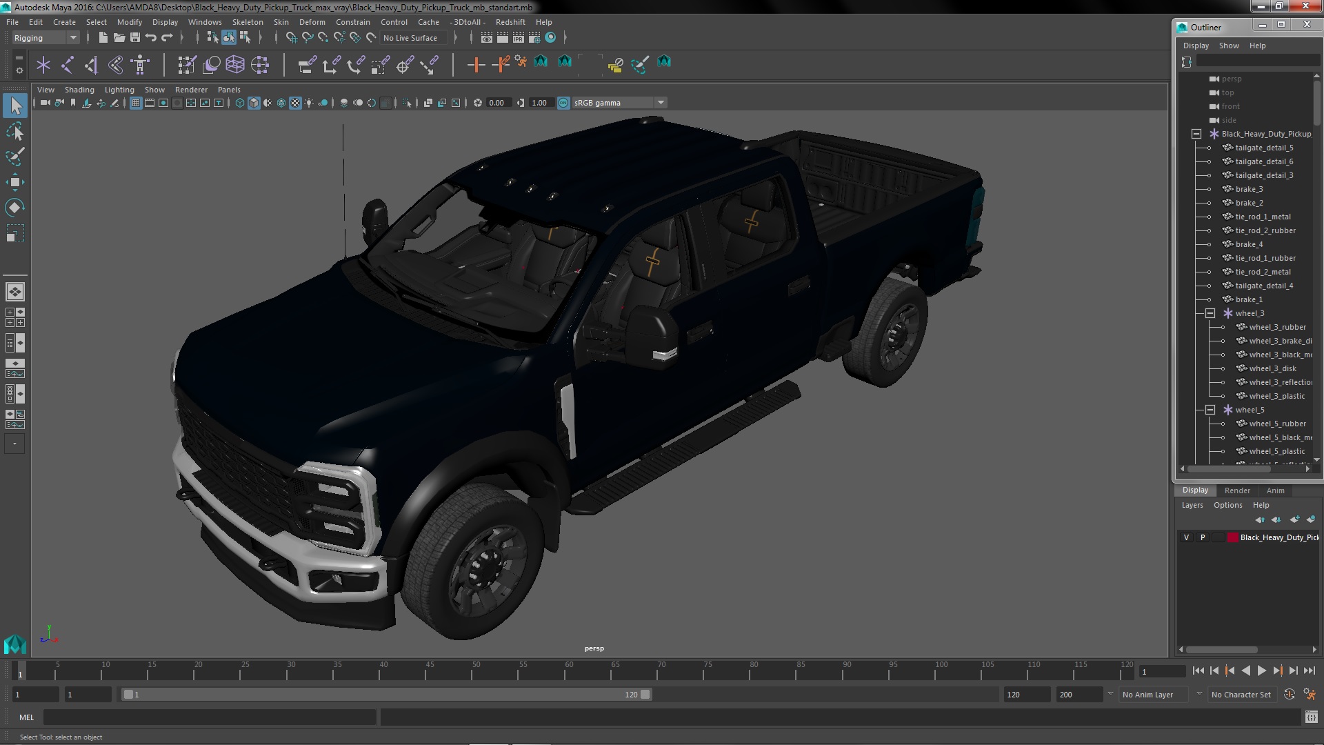 Black Heavy Duty Pickup Truck 3D model