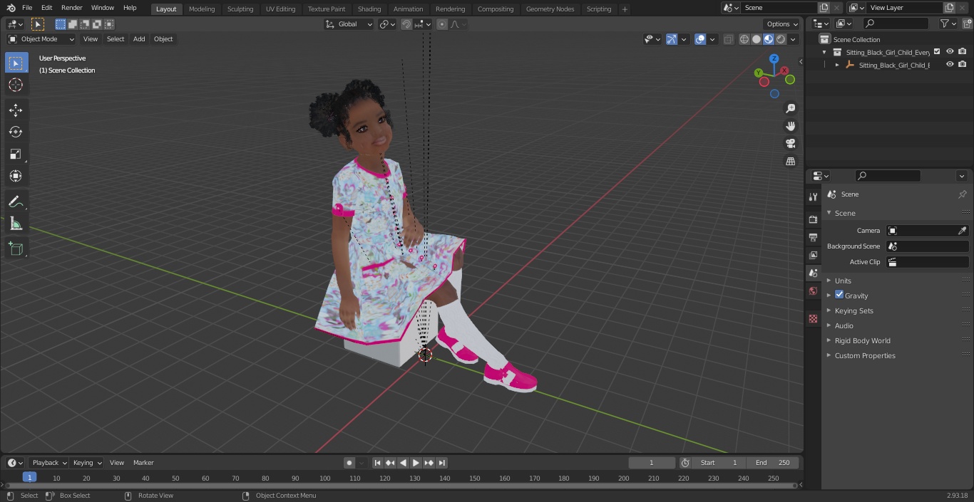 Sitting Black Girl Child Everyday Style 3D model