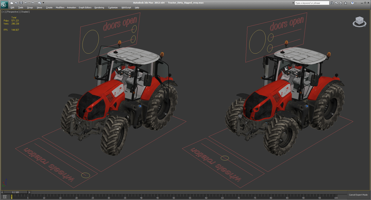3D model Tractor Dirty Rigged