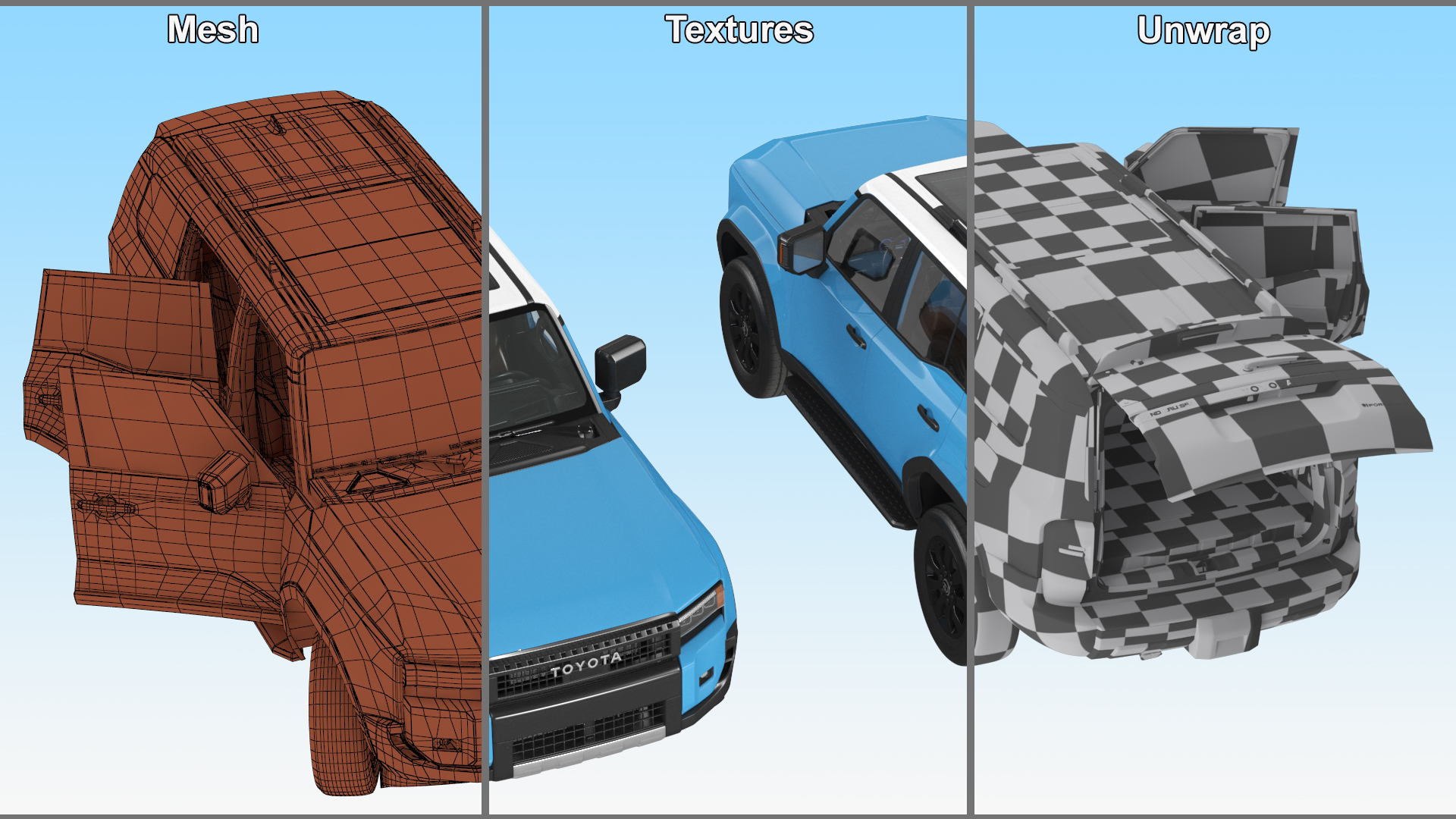 Toyota Land Cruiser 2024 Blue Color Rigged 3D