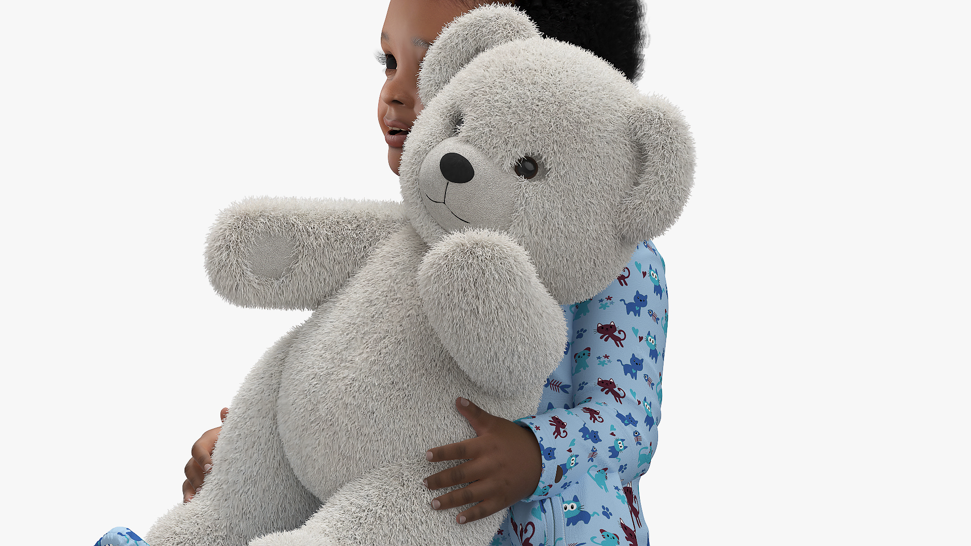 3D Little Black Boy with Teddy Bear Fur Rigged model