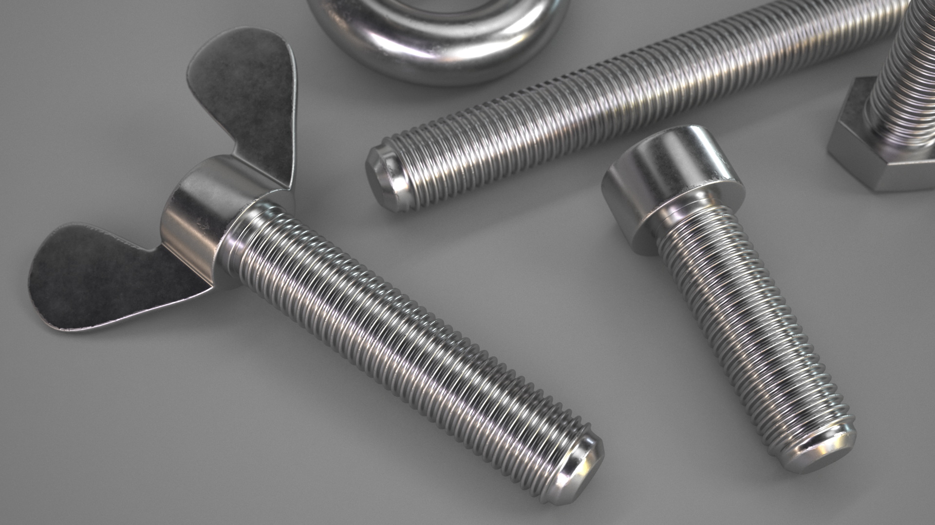 Chromed Steel Nuts and Bolts Kit 3D