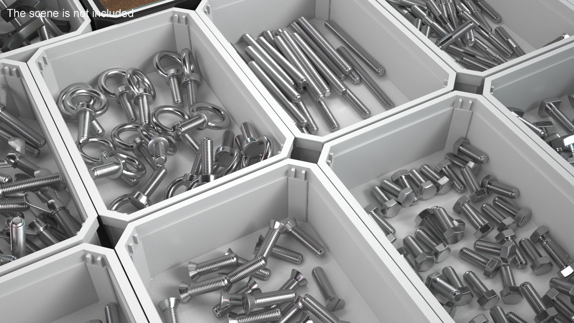 Chromed Steel Nuts and Bolts Kit 3D