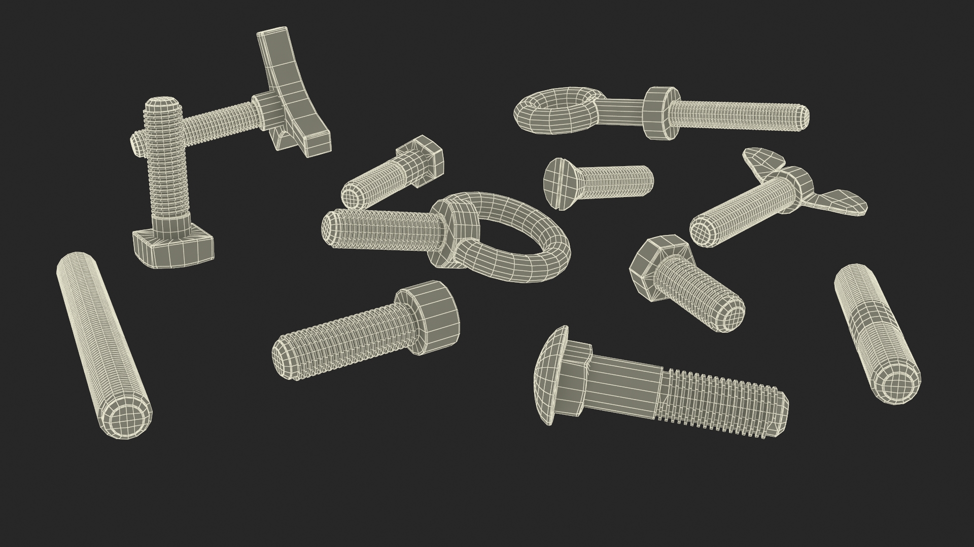 Chromed Steel Nuts and Bolts Kit 3D
