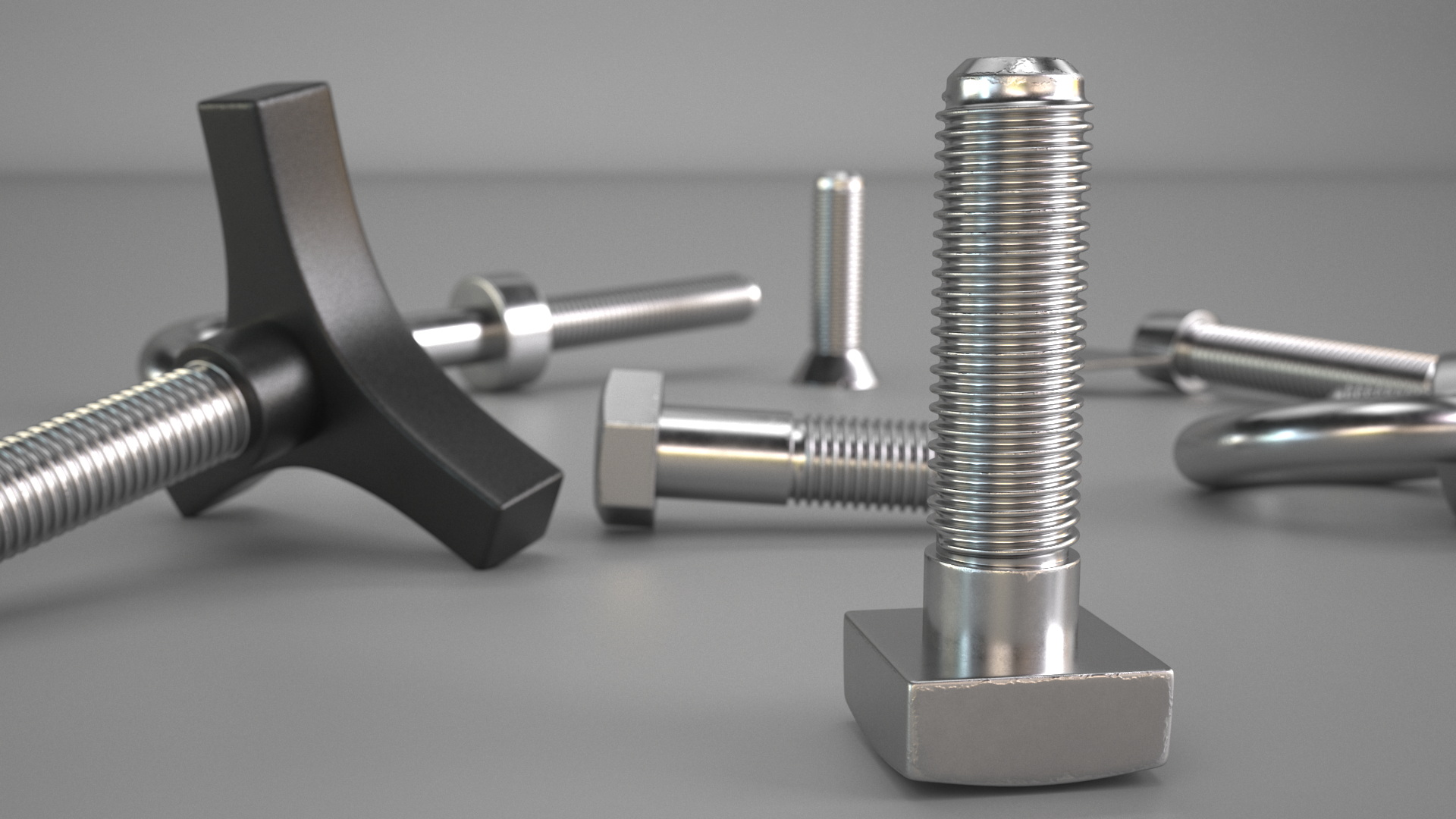 Chromed Steel Nuts and Bolts Kit 3D