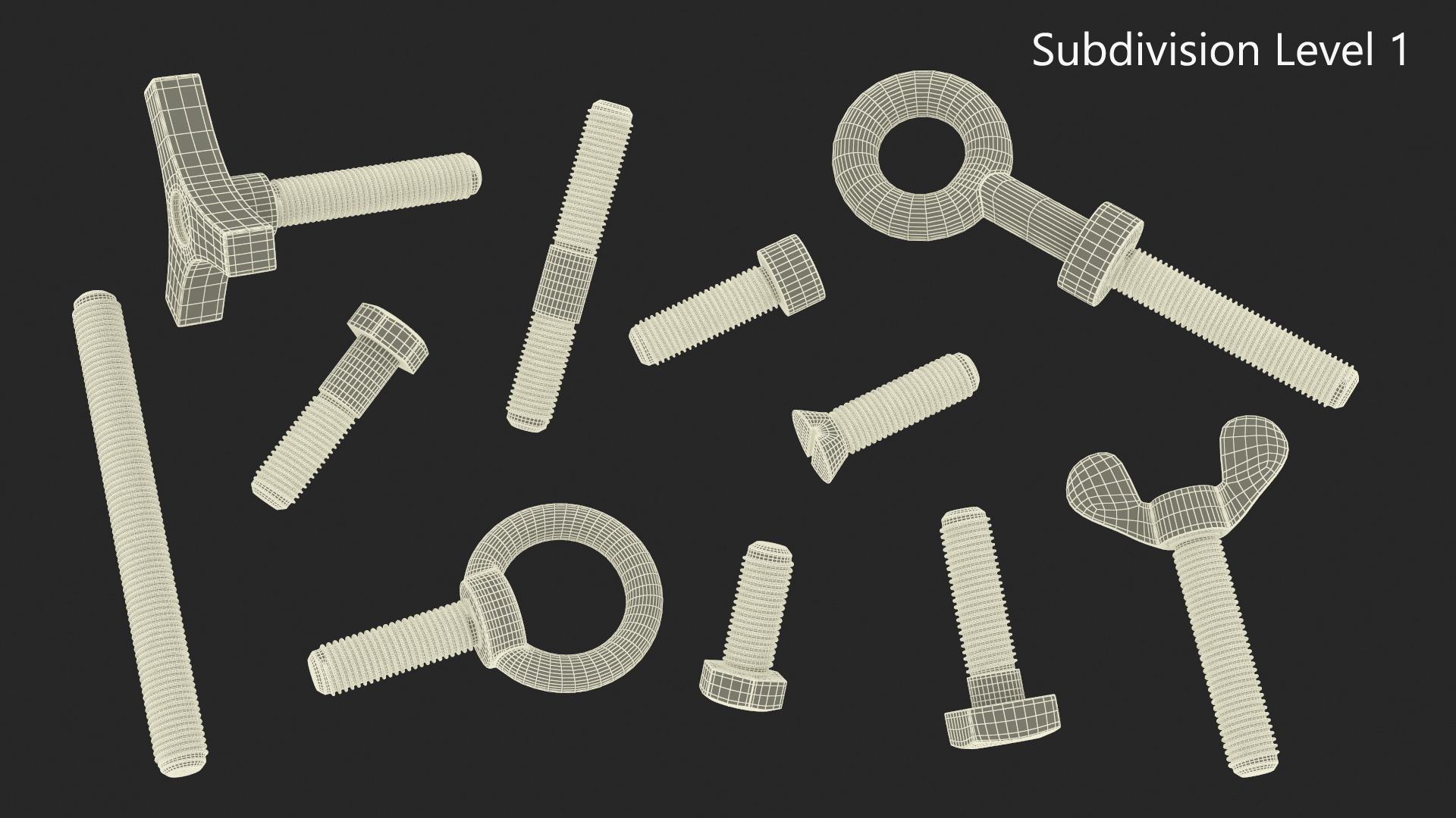Chromed Steel Nuts and Bolts Kit 3D